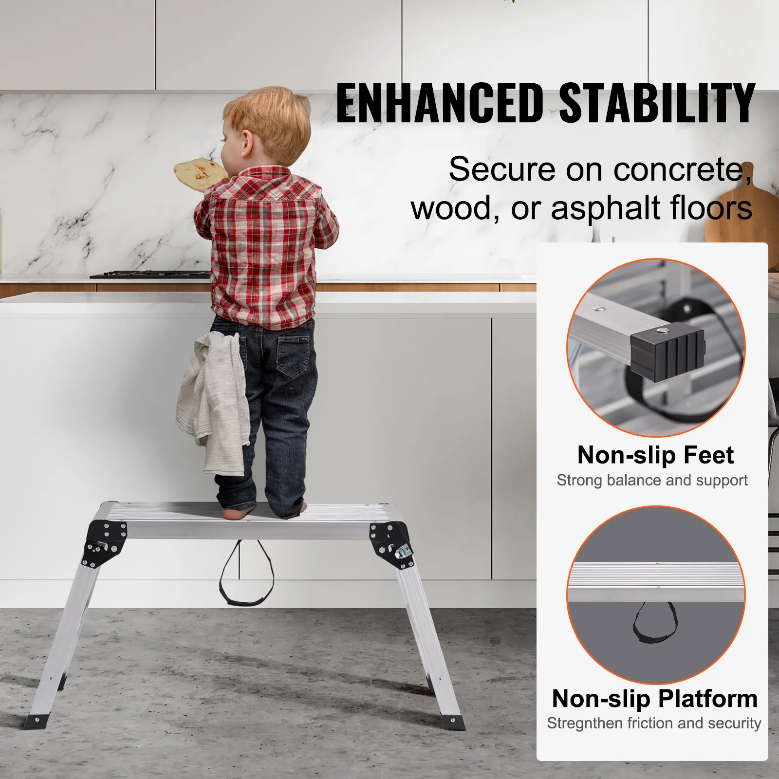 SucceBuy Folding Work Platform 330 lbs Load Capacity Aluminum Drywall Stool Ladder Heavy Duty Work Bench w/ Non-Slip Feet