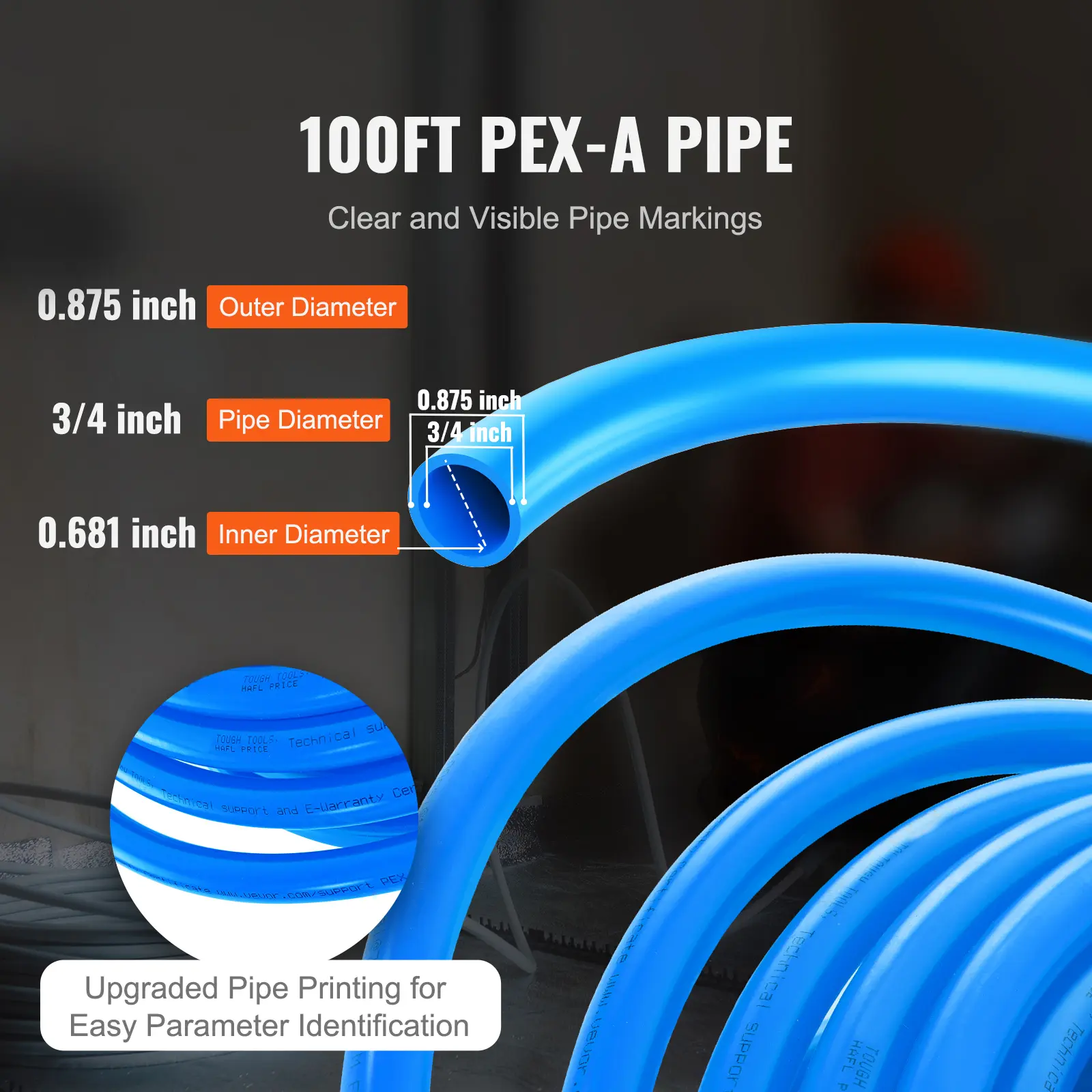 SucceBuy PEX Pipe 3/4 Inch 100 Feet Length PEX-A Flexible Pipe Tubing Blue for Potable Water Hot/Cold Water Easily Restore
