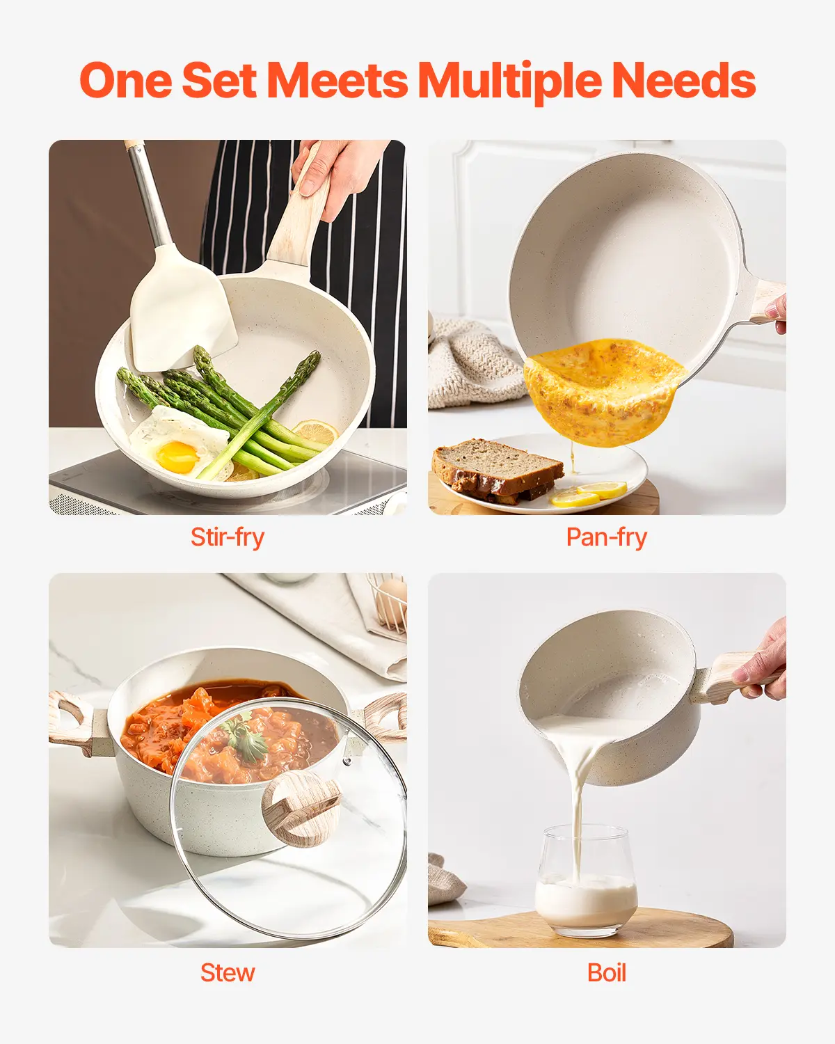 VEVOR 17 Piece Pots and Pans Set Granite Nonstick Cookware Set Induction Cookwares Kitchen RV Cooking Sets with Pan Protectors