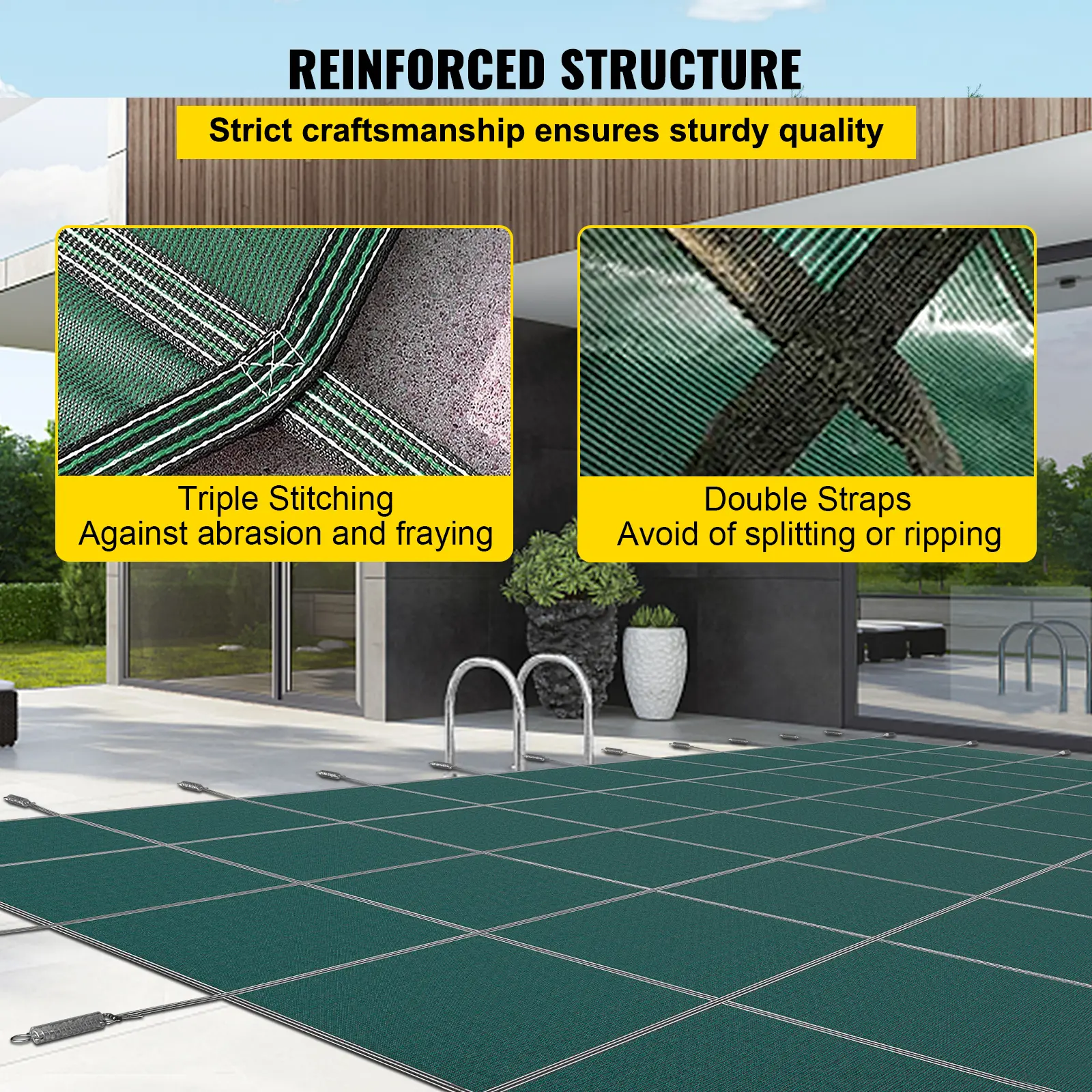 VEVOR Pool Safety Cover Rectangle Inground Pool Cover Green Mesh Solid Pool Safety Cover For Winter Safety Swimming Pool Cover