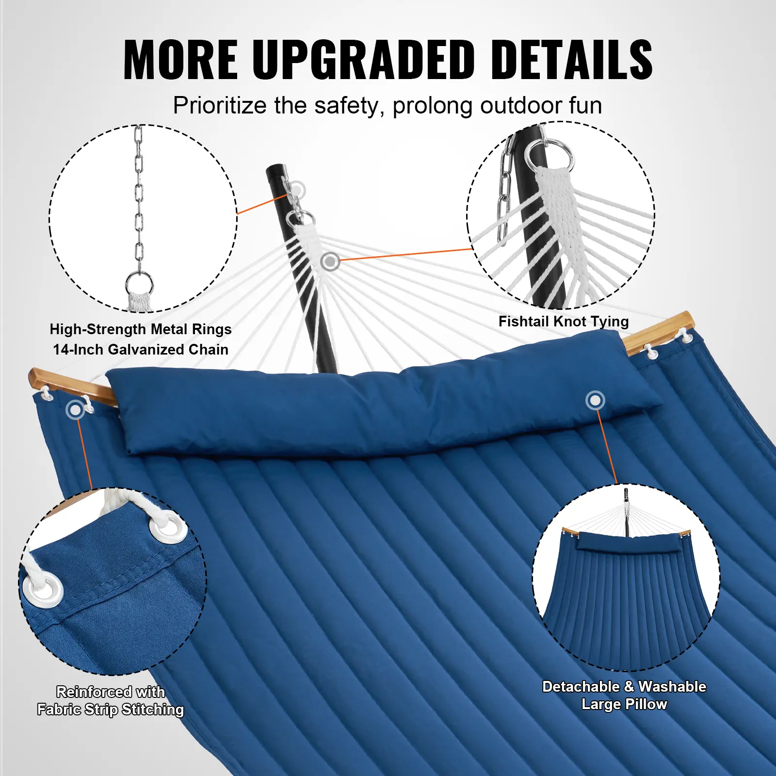 SucceBuy Two Person Hammock with Stand Included Double Hammock with Curved Spreader Bar and Detachable Pillow and Portable Bag