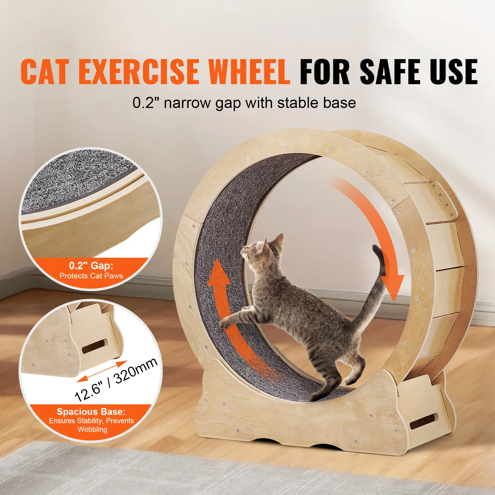 SucceBuy Cat Exercise Wheel Natural Wood Silent Running Toy Treadmill Roller Wheel with Detachable Carpet for Most Cats Fitness