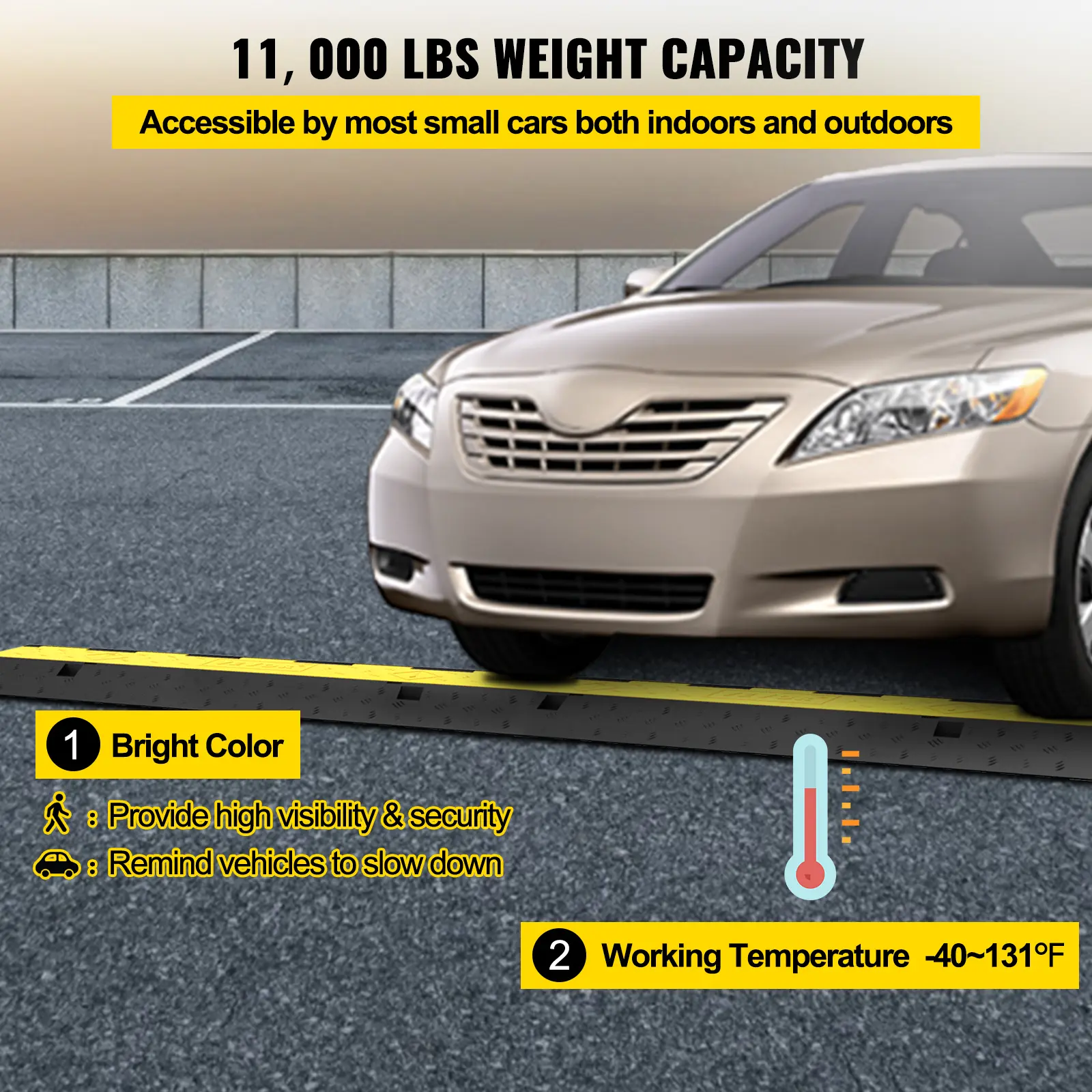 SucceBuy Cable Protector Ramp Wire Cable Cover Cord Guard 2 Channels Rubber + PVC 11000LBS Speed Bump Parking Driveway Traffic