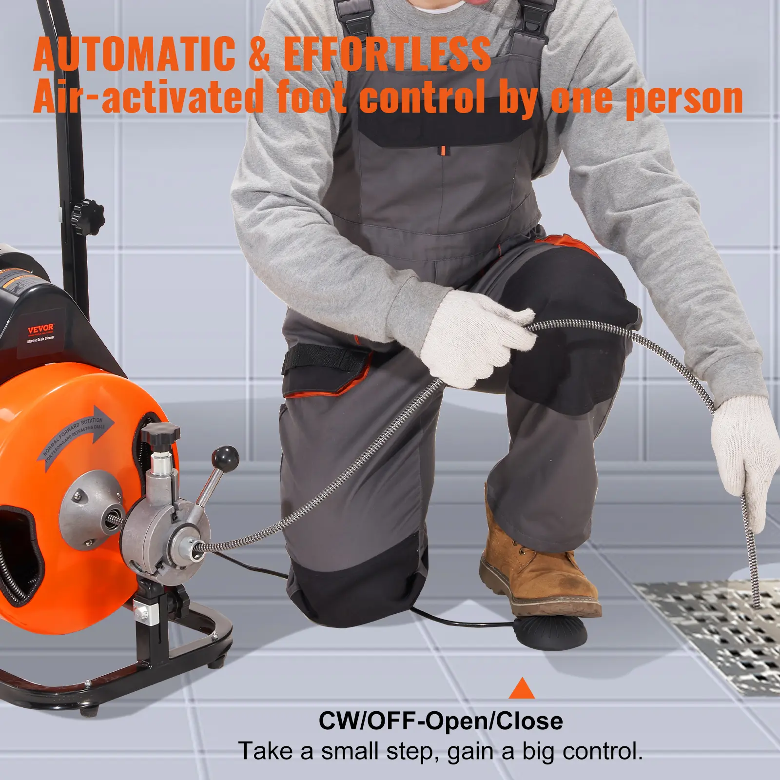 SucceBuy Drain Cleaning Machine 75FT Sewer Snake Auto Feed Drain Auger Cleaner with 4 Cutter Air-Activated Foot Switch for Pipes