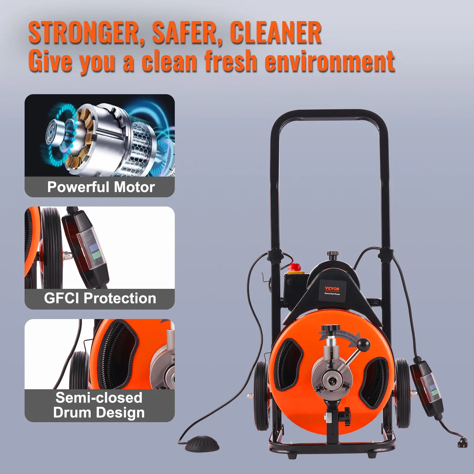 SucceBuy Drain Cleaning Machine 75FT Sewer Snake Auto Feed Drain Auger Cleaner with 4 Cutter Air-Activated Foot Switch for Pipes