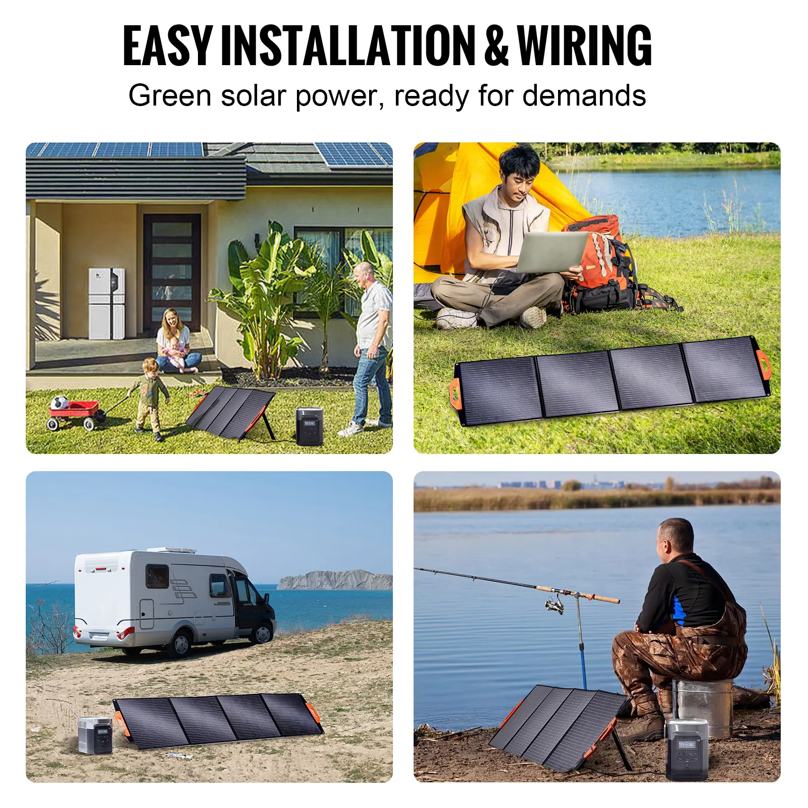SucceBuy Portable Monocrystalline Solar Panel Foldable ETFE Charger Efficiency Panel Waterproof for Power Station Camping Hiking