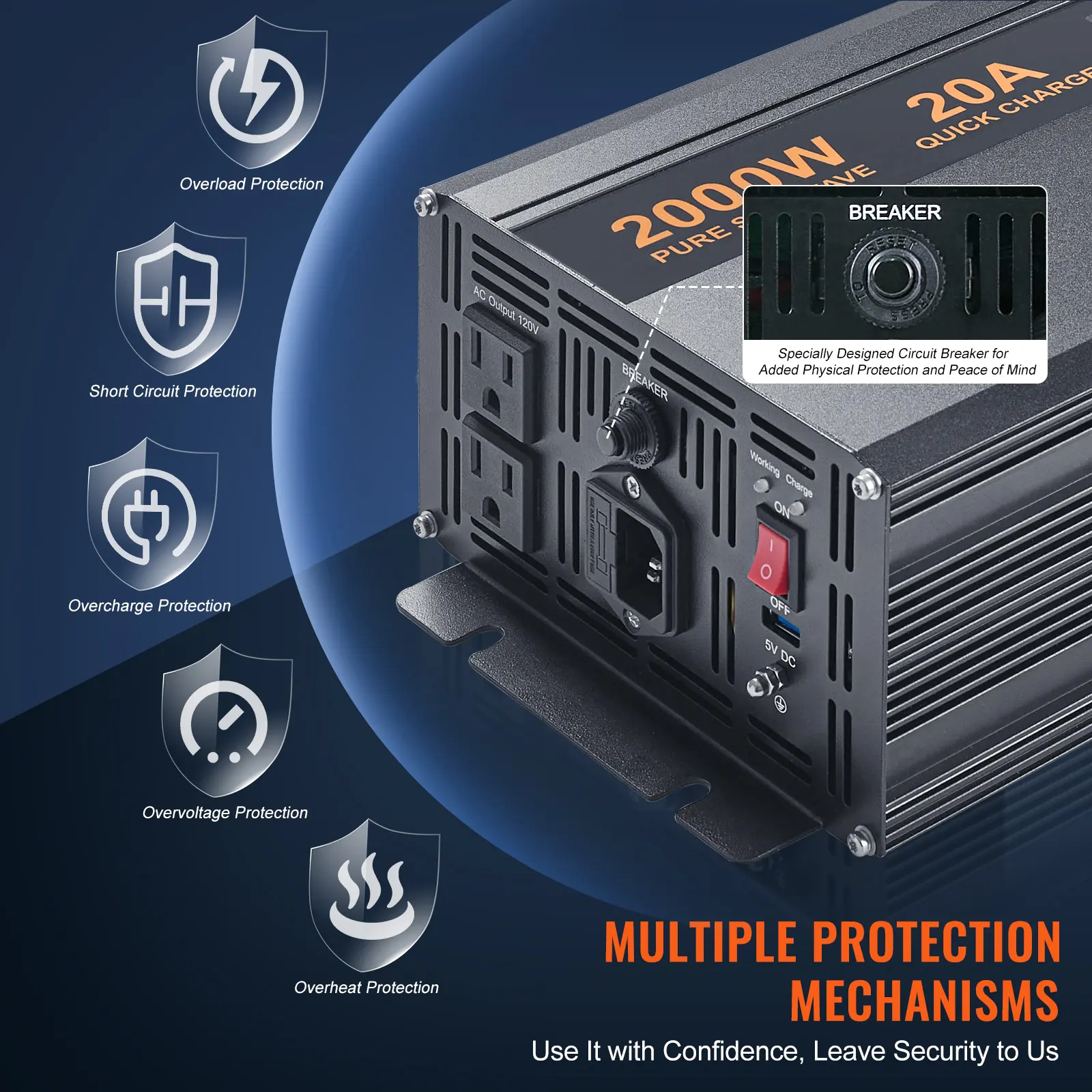 SucceBuy 2000W/2500W Sump Pump Battery Backup System LCD Display Auto Switches to Battery Inverter Power for Emergency Power Use