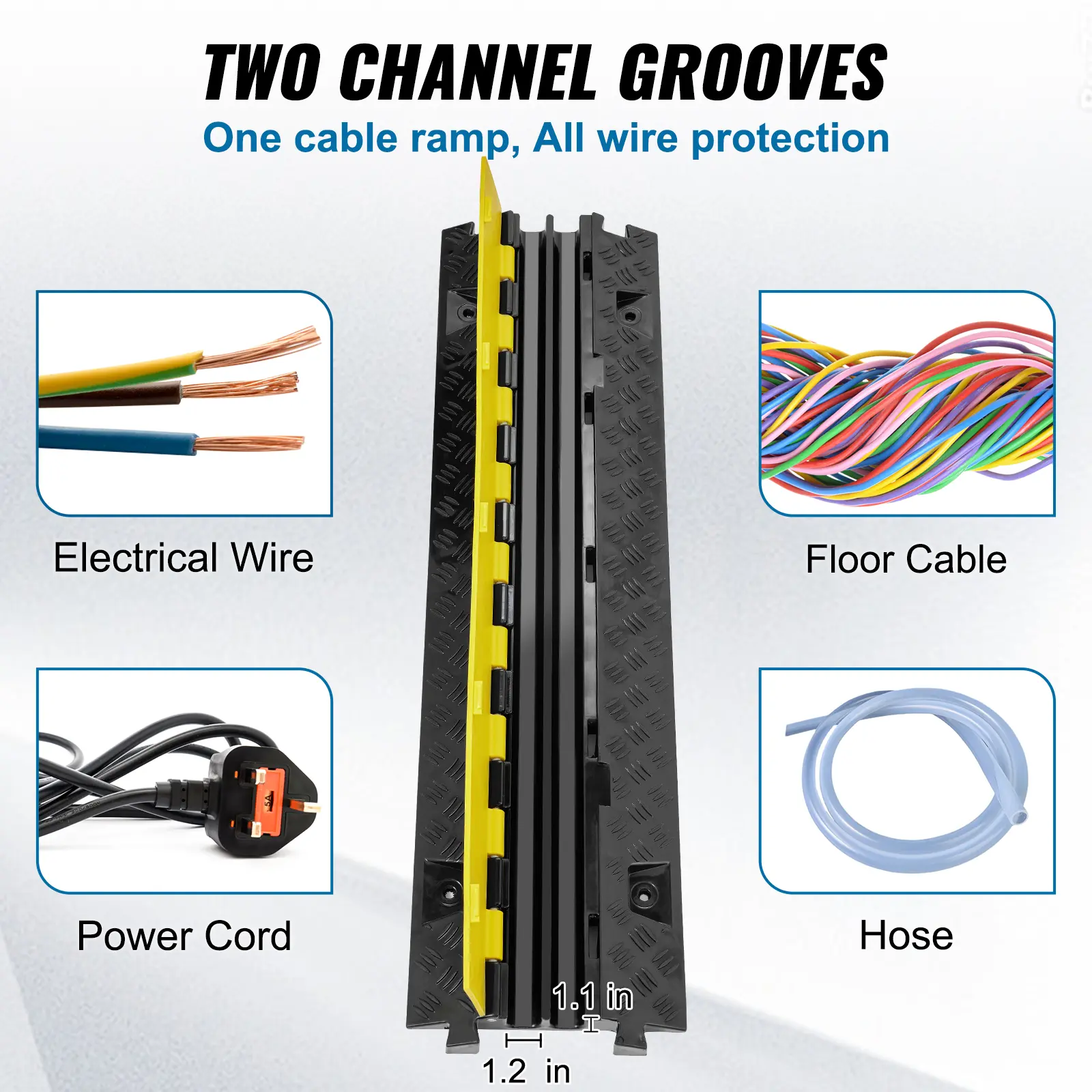 SucceBuy Cable Protector Ramp 1/3/5 PCS 2 Channel Heavy Duty Wire Cord Cover Ramp, TPR Flip-Open Top Cover Traffic Speed Bump
