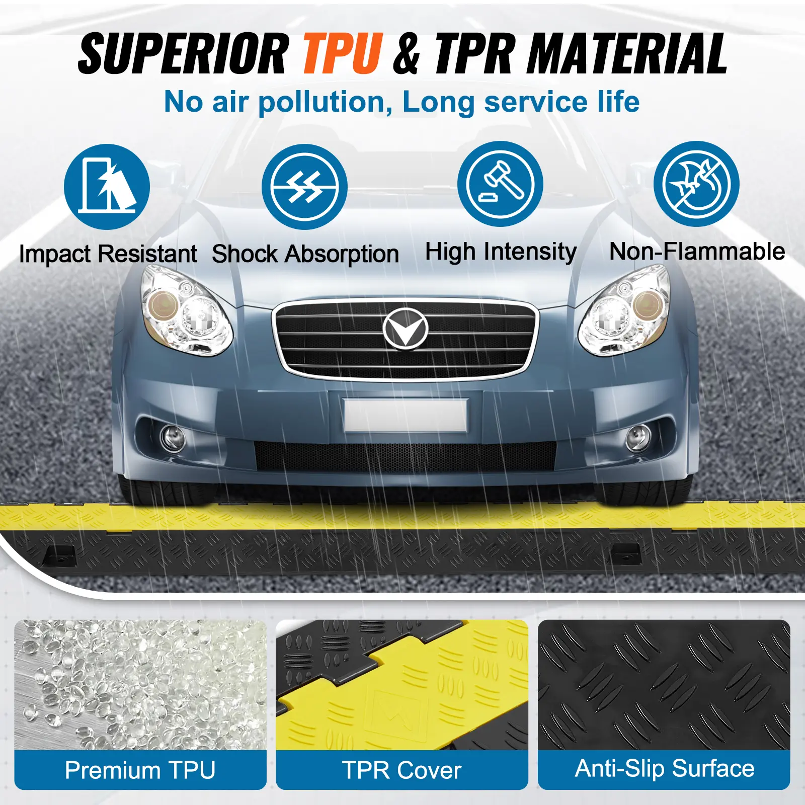 SucceBuy Cable Protector Ramp 1/3/5 PCS 2 Channel Heavy Duty Wire Cord Cover Ramp, TPR Flip-Open Top Cover Traffic Speed Bump