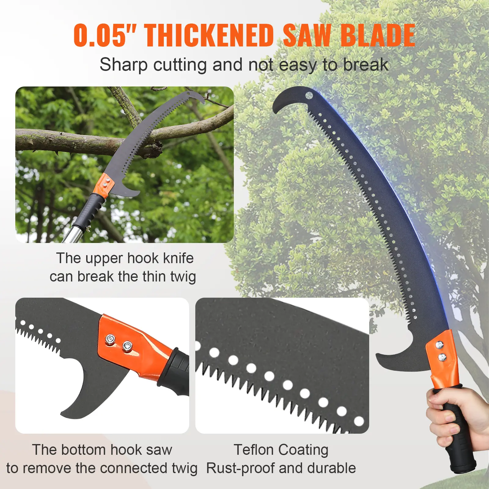 SucceBuy Manual Pole Saw Extendable Tree Pruner Sharp Steel Blade for Branches Trimming with Lightweight Aluminum Alloy Handle