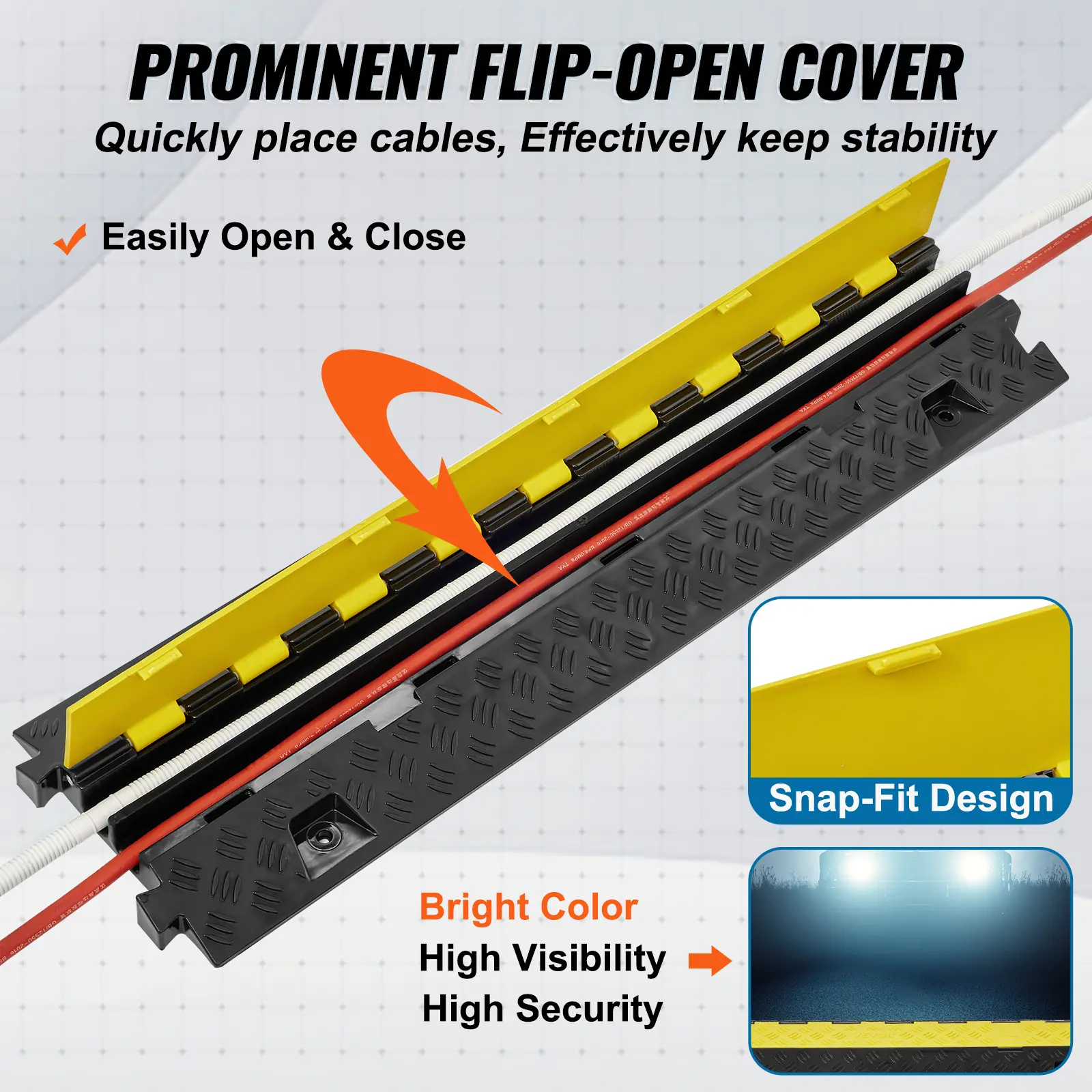 SucceBuy Cable Protector Ramp 1/3/5 PCS 2 Channel Heavy Duty Wire Cord Cover Ramp, TPR Flip-Open Top Cover Traffic Speed Bump