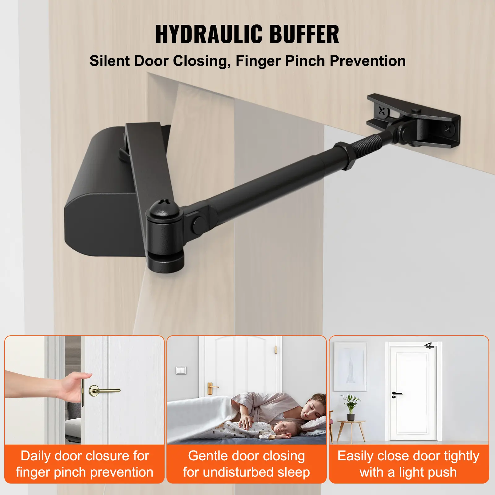 SucceBuy Door Closer Commercial or Residential Use Automatic Hydraulic Buffer Cast Aluminum for Door Weights 100/ 150/ 187 Lbs