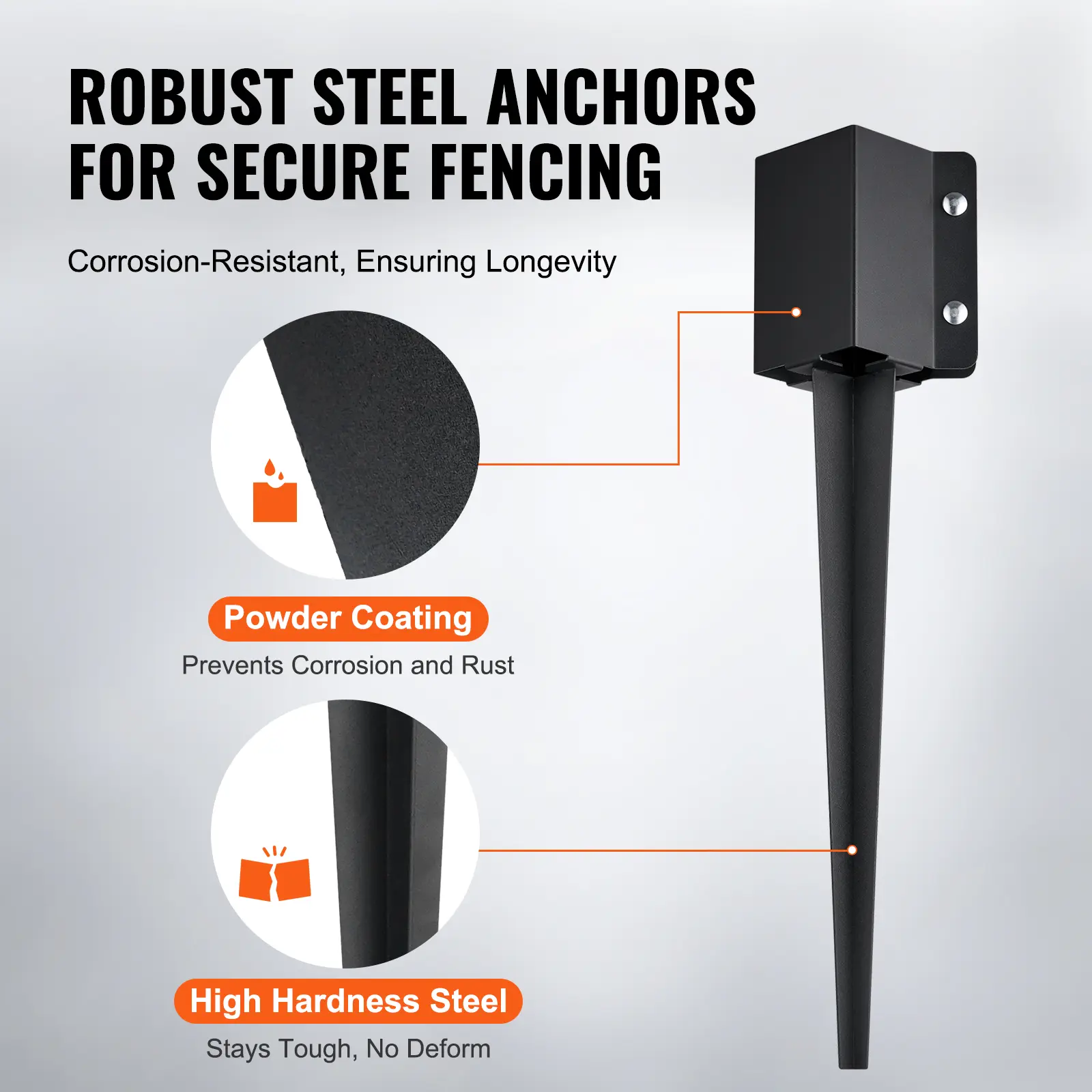 SucceBuy Fence Post Anchor Ground Spike 4 Pack 24 x 4 x 4 In Outer Diameter (Inner Diameter 3.5 x3.5 In) Metal Powder Coated