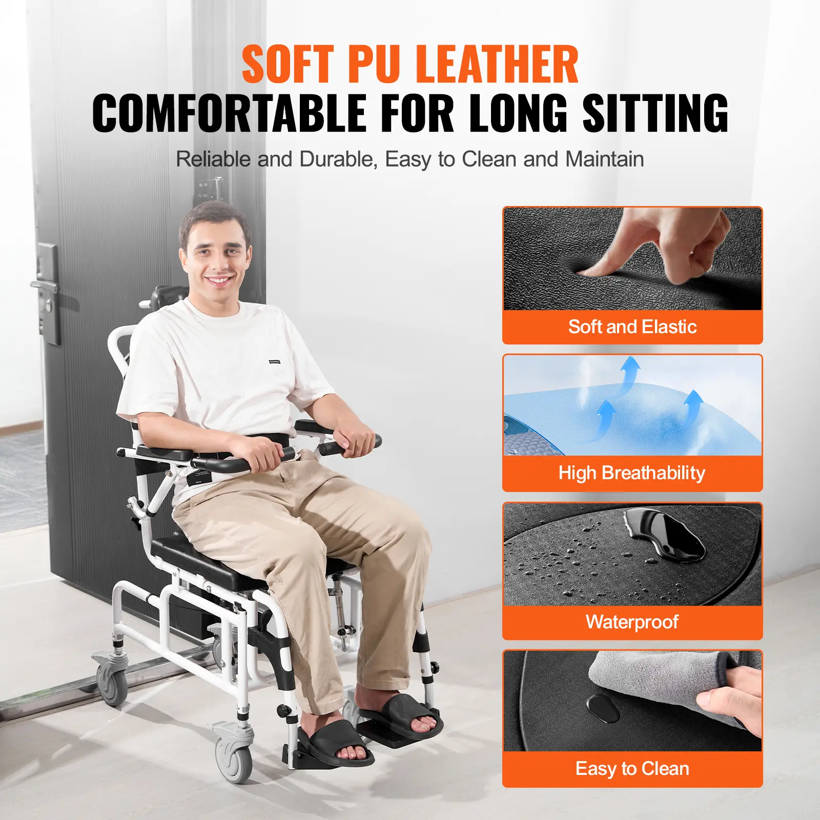 SucceBuy Shower Wheelchair  17.5in Width Aluminum Alloy Bathroom Wheelchair for Inside Shower for Disabled Adult  300 lbs