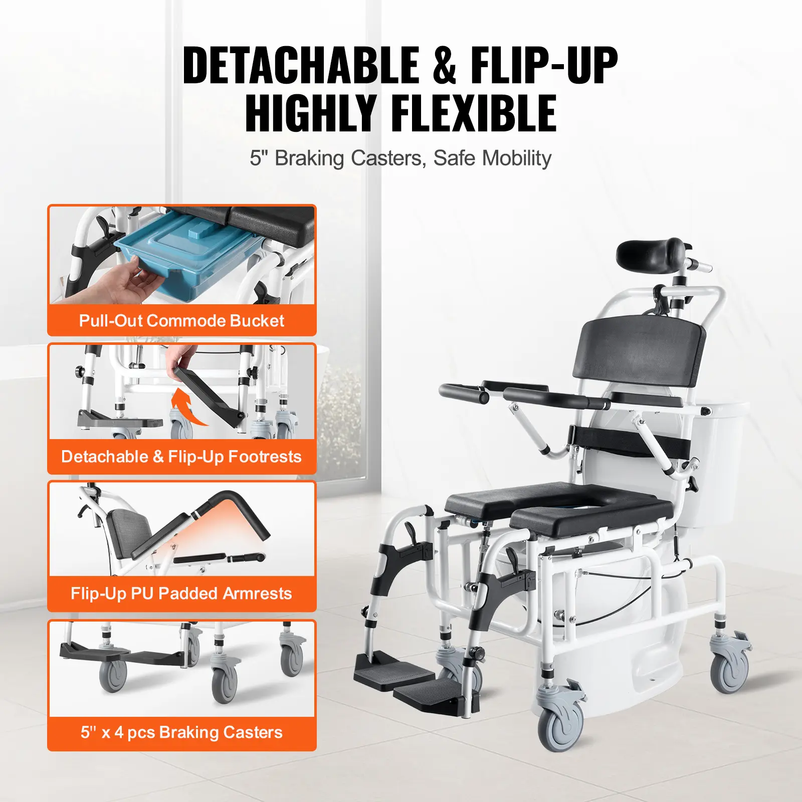 SucceBuy Shower Wheelchair  17.5in Width Aluminum Alloy Bathroom Wheelchair for Inside Shower for Disabled Adult  300 lbs