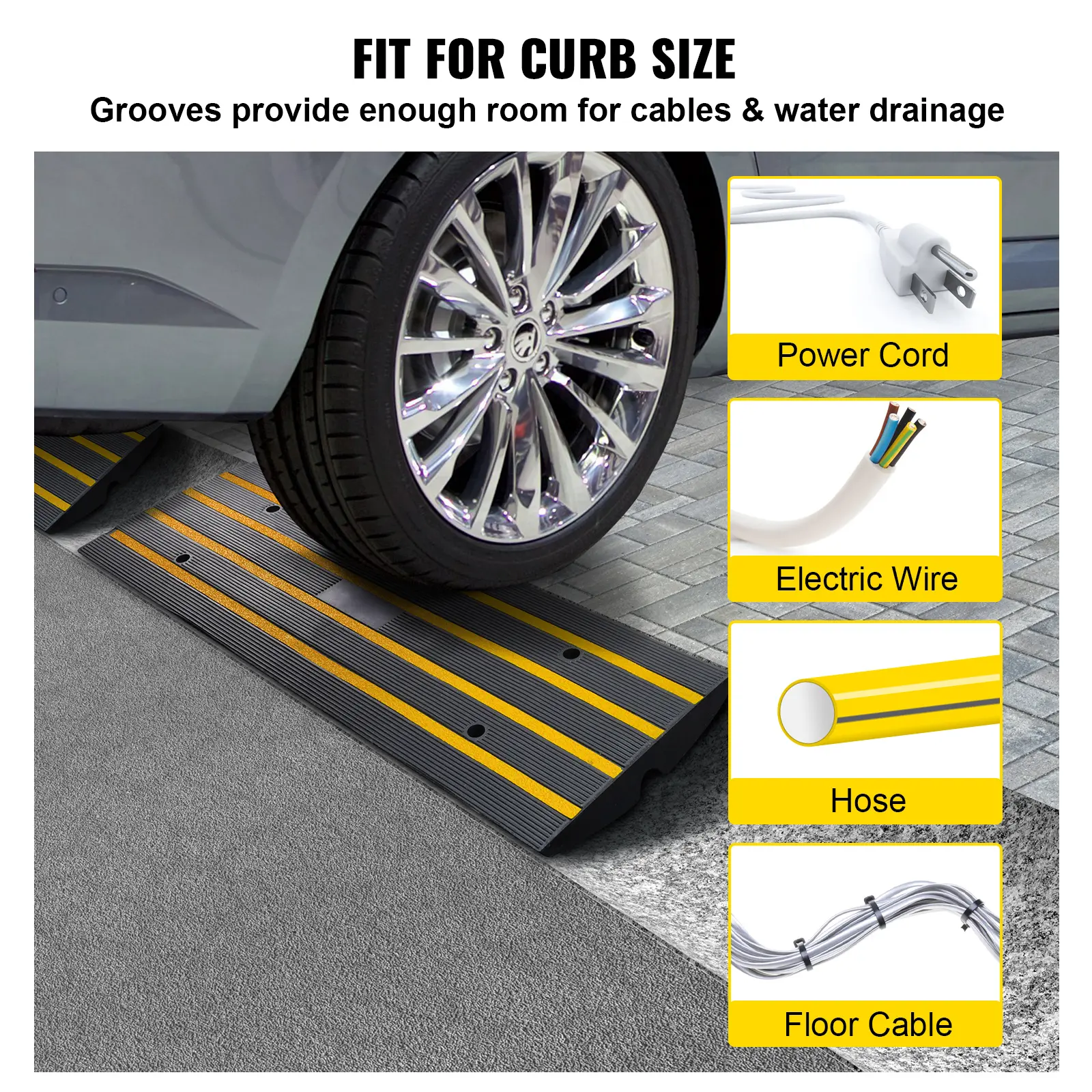 SucceBuy 1/2/3 Packs Cable Protector Ramp Curb Rubber Driveway Threshold Bridge Expandable Ramp for Loading Dock Garage Sidewalk