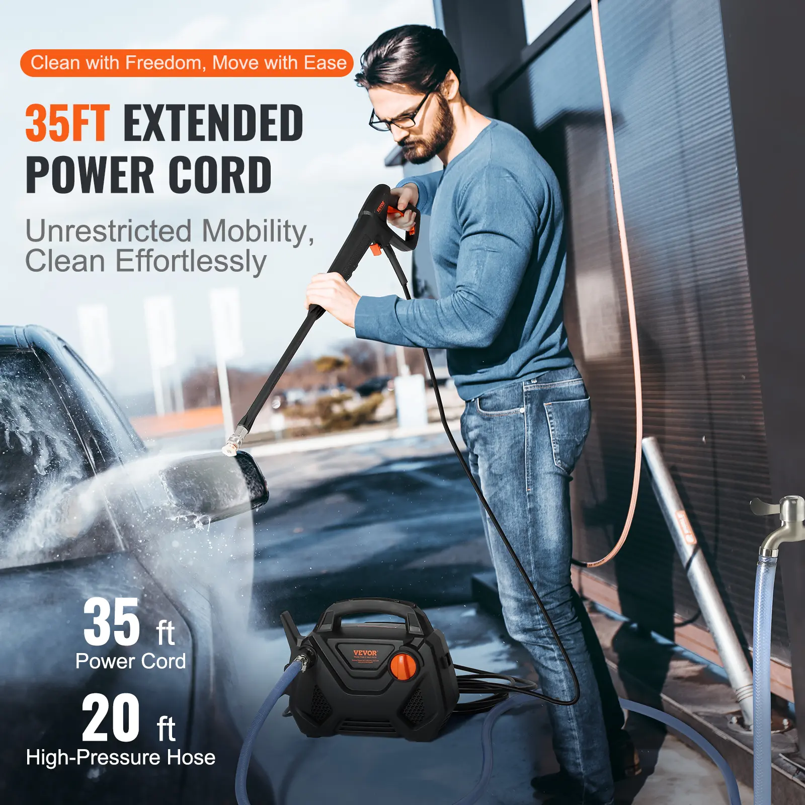 SucceBuy Electric Pressure Washer 2150-PSI 1.85-GPM Foam Cannon High-Pressure with 5 Different Nozzle 20ft Hose/35ft Cord Washer