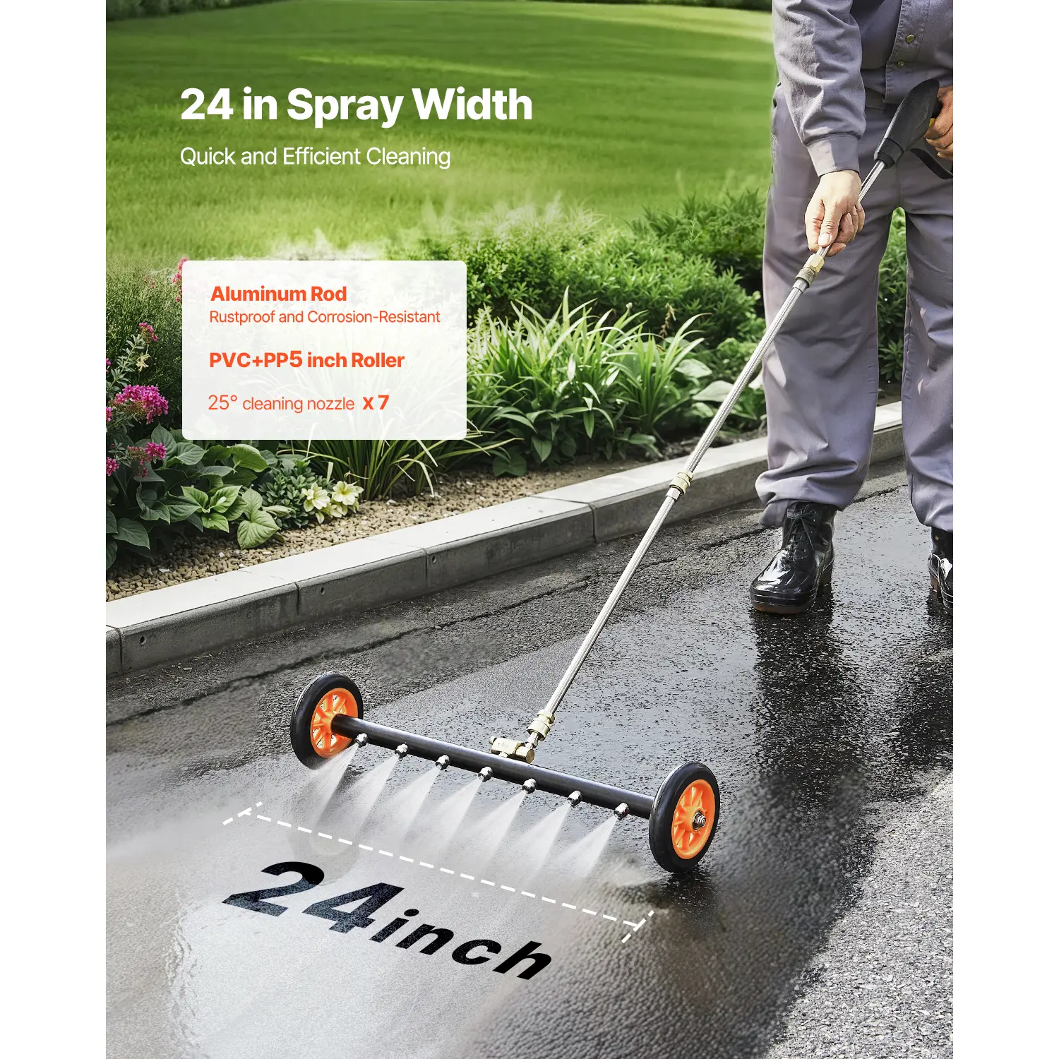 SucceBuy 16/24" Pressure Washer Undercarriage Cleaner Steel Surface Cleaner for Pressure Washer 4000 Max PSI for Driveway