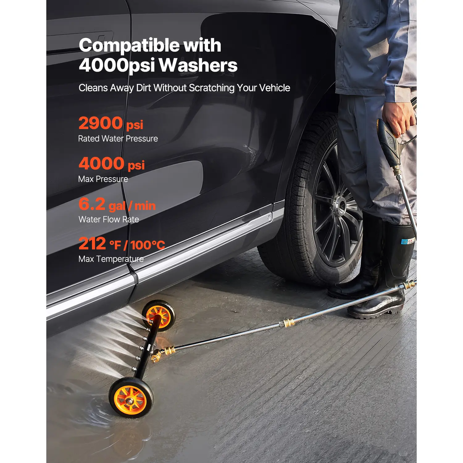SucceBuy 16/24" Pressure Washer Undercarriage Cleaner Steel Surface Cleaner for Pressure Washer 4000 Max PSI for Driveway
