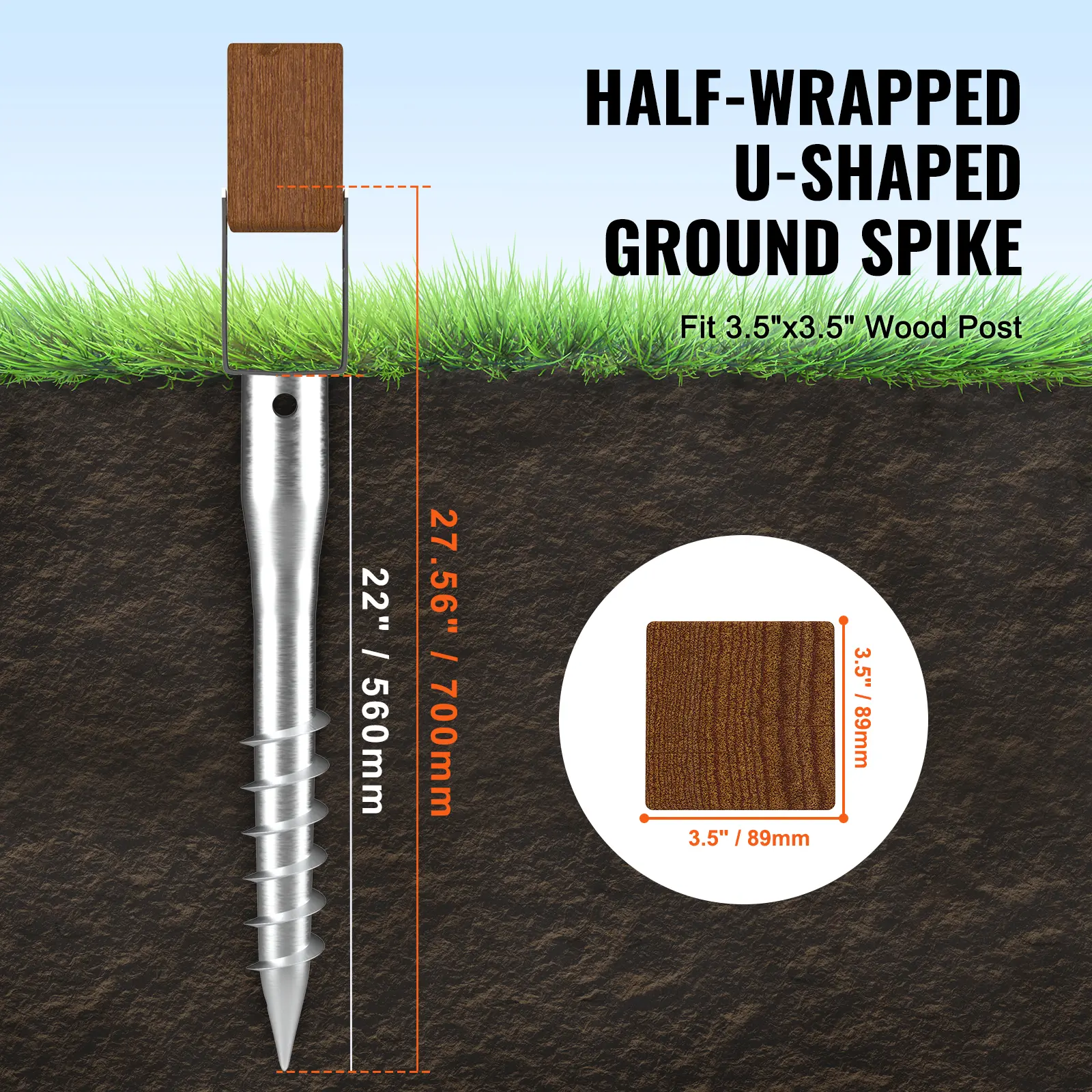 SucceBuy No Dig Ground Anchor 1Pcs 3.94 x 2.76 x 27.56 in DIY Screw in Post Stake Includes 6 Lag Bolts & a Rebar U-Shape Holder