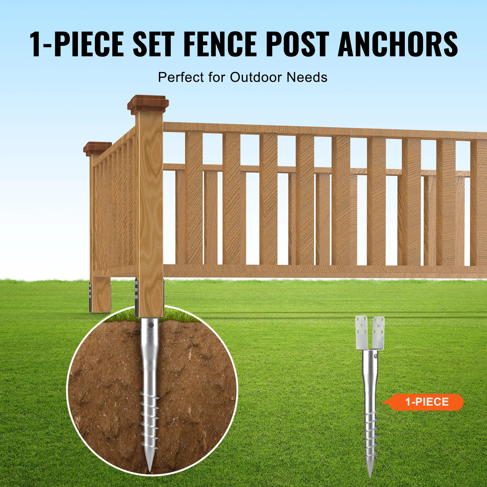 SucceBuy No Dig Ground Anchor 1Pcs 3.94 x 2.76 x 27.56 in DIY Screw in Post Stake Includes 6 Lag Bolts & a Rebar U-Shape Holder