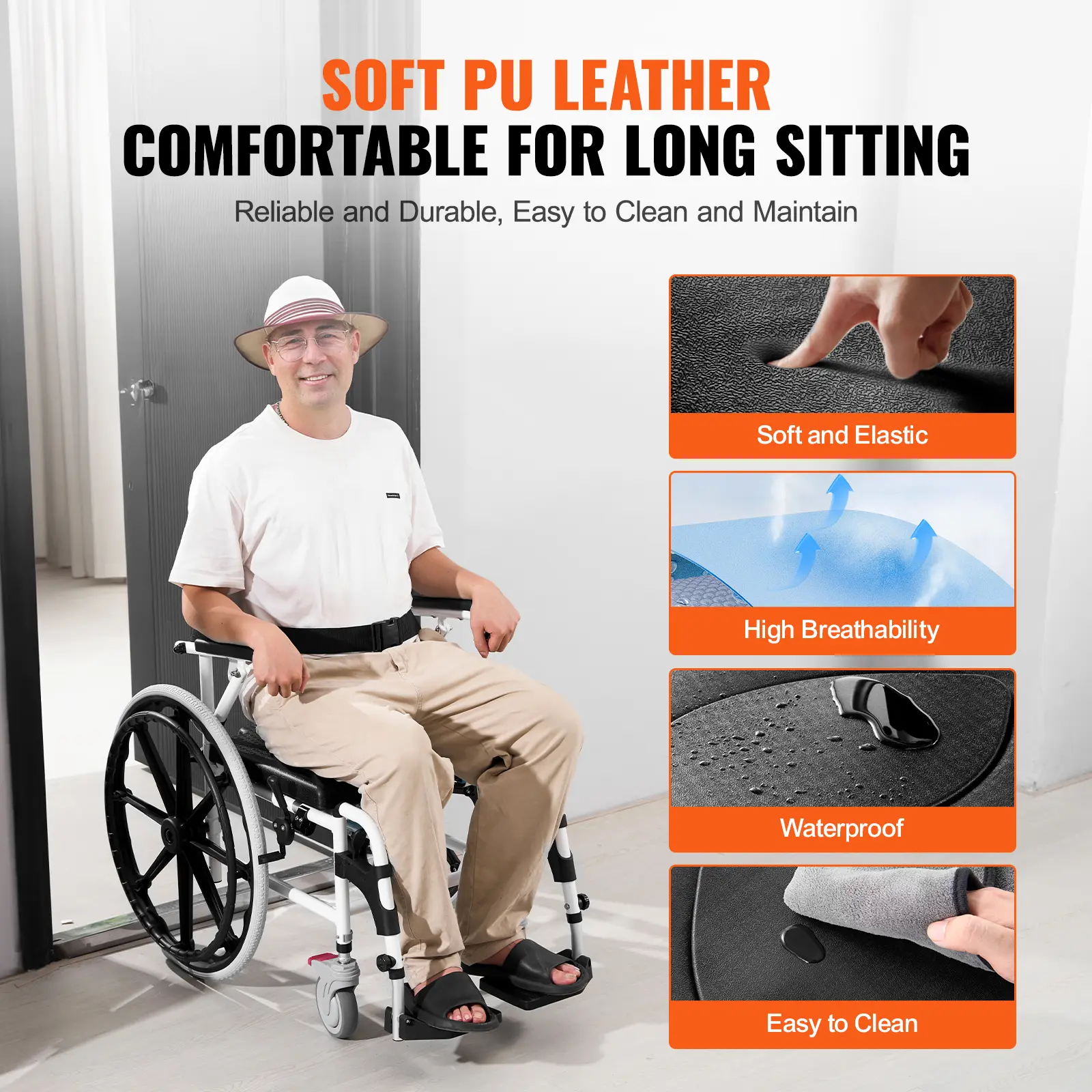SucceBuy Shower Wheelchair 17.5in Bathroom Wheelchair for Inside Shower Adjustable Rolling Shower Chair for Disabled Adult
