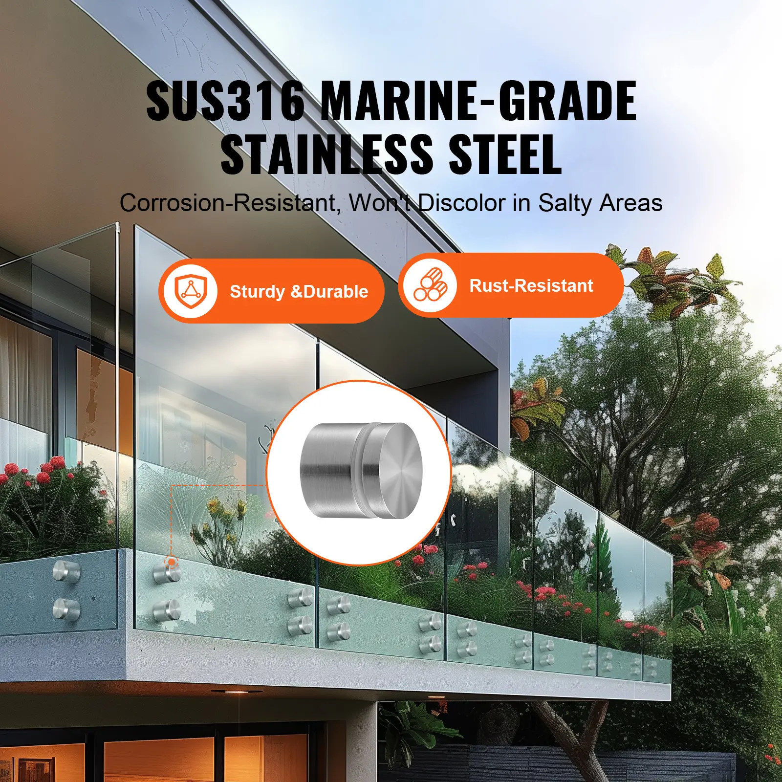SucceBuy 2 Type Glass Clamp 10PCS Round Glass Railing Bracket for 0.31 "-0.62 "316 Stainless Steel for Balcony Garden Pool Stair