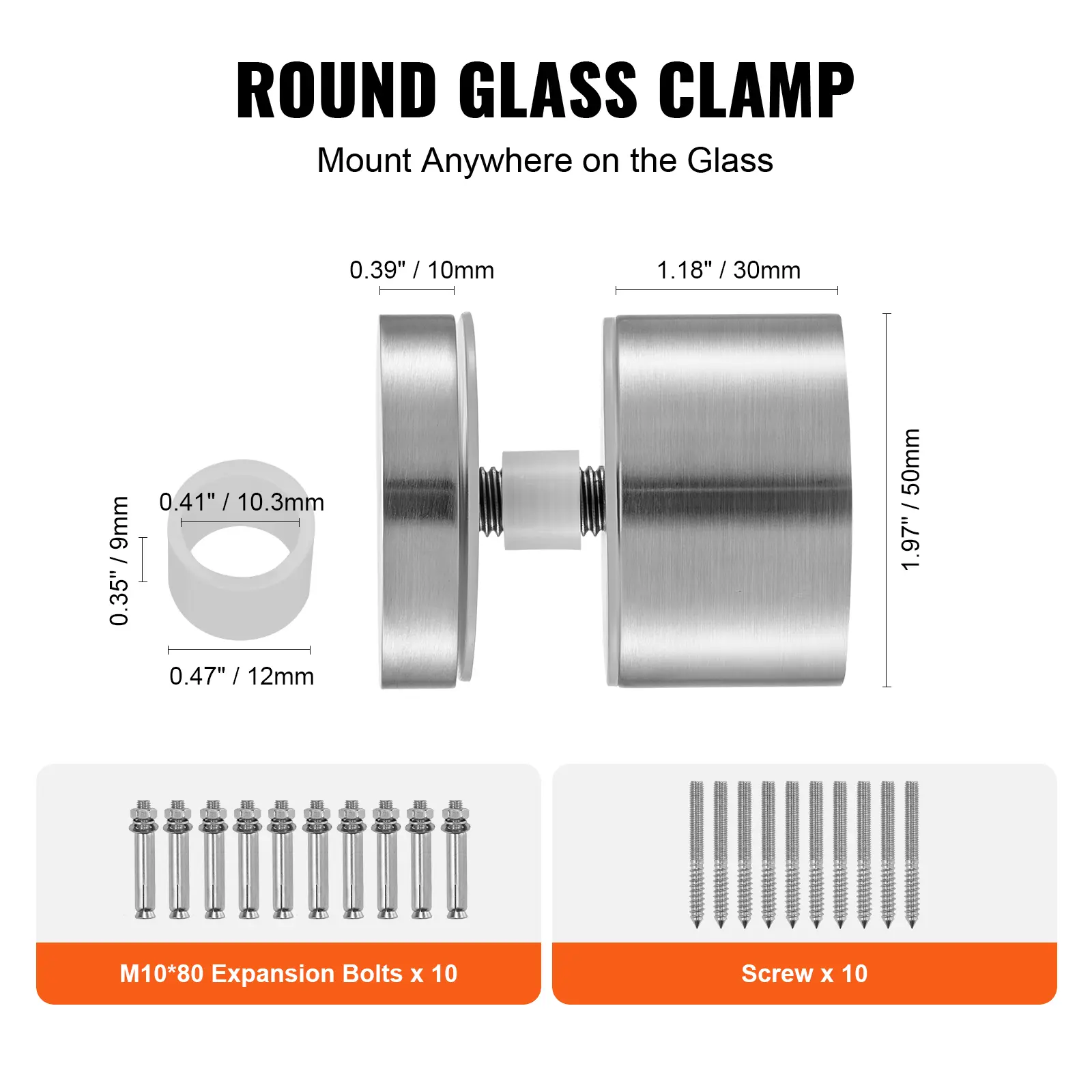 SucceBuy 2 Type Glass Clamp 10PCS Round Glass Railing Bracket for 0.31 "-0.62 "316 Stainless Steel for Balcony Garden Pool Stair