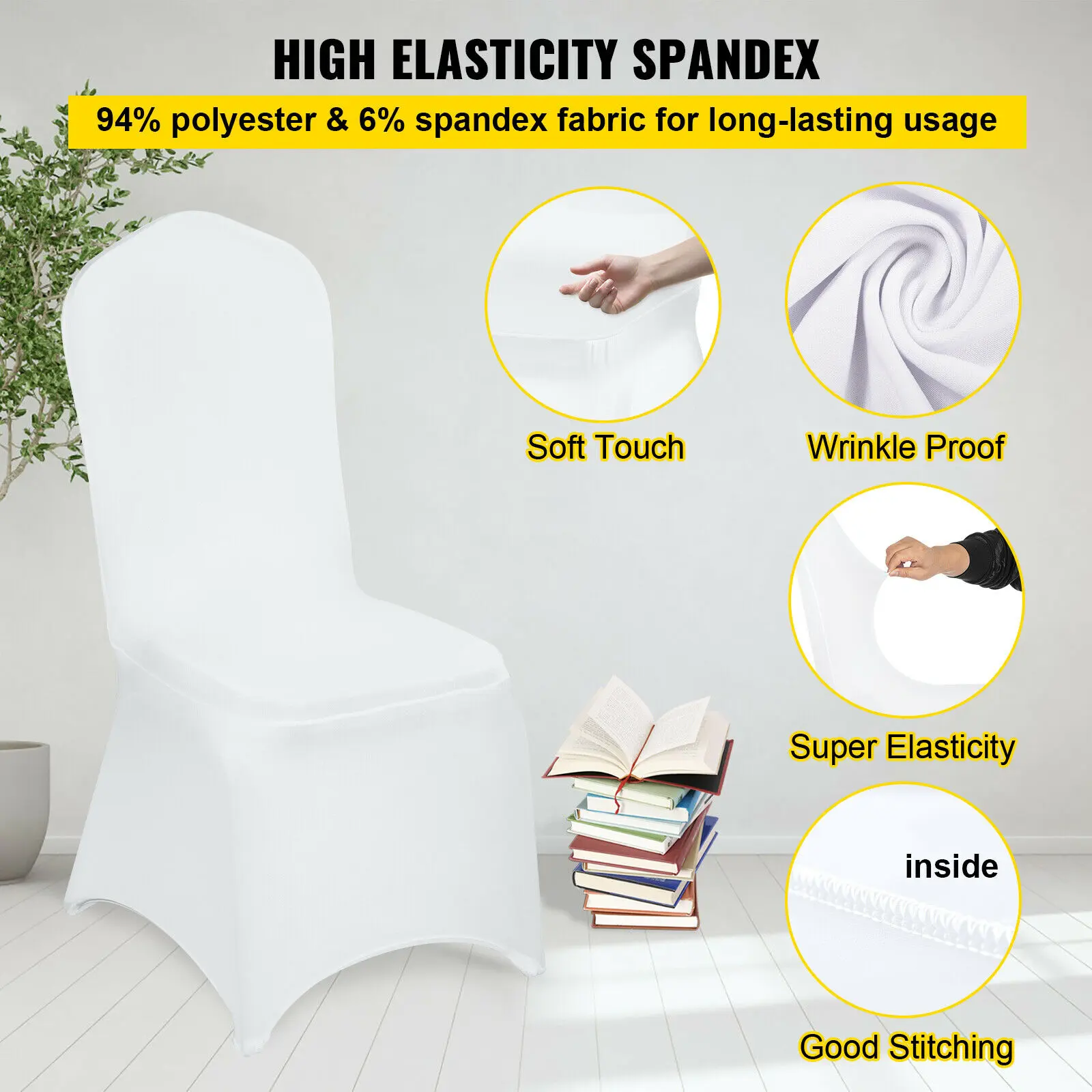 SucceBuy 12/30/50/100Pcs Wedding Chair Cover Spandex Stretch Slipcover for Restaurant Banquet Dining Party White Chair Cover