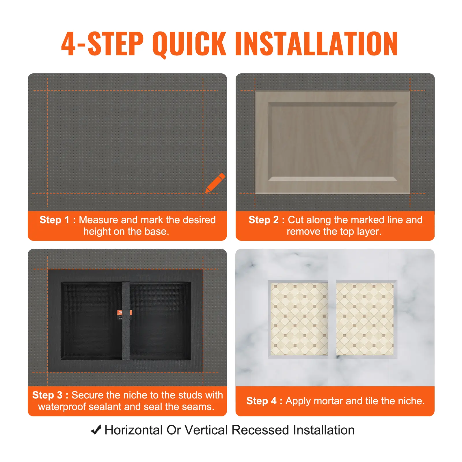 SucceBuy Shower Niche Ready for Tile Shelf Organizer  Corners Niche Recessed Sealed Protection  Soap Storage for Shower Bathroom