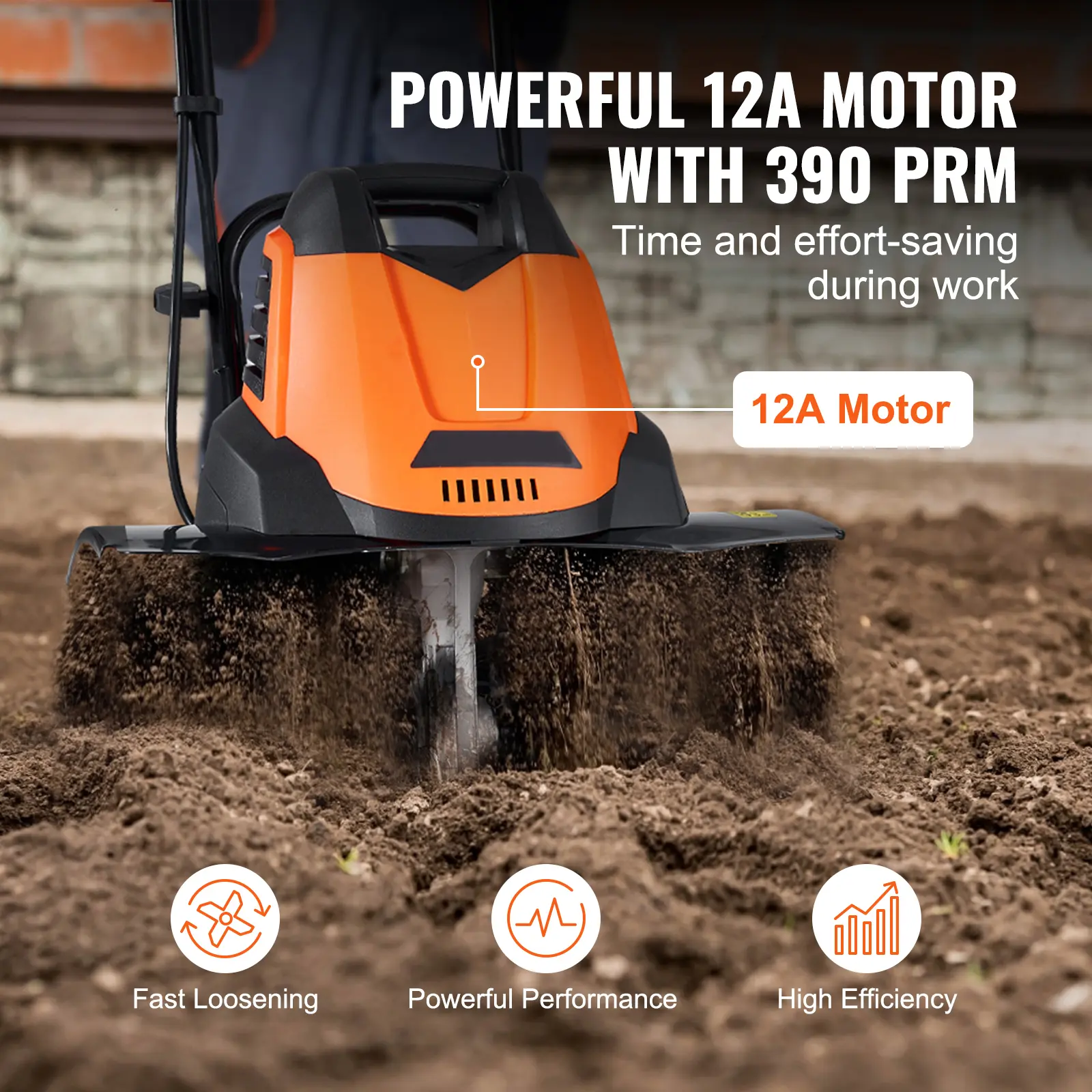 SucceBuy 12 Amp Electric Tiller 18" Tilling Width 3.94" Tilling Depth Corded Electric Tiller/Cultivator Steel Mn Tines Rototille