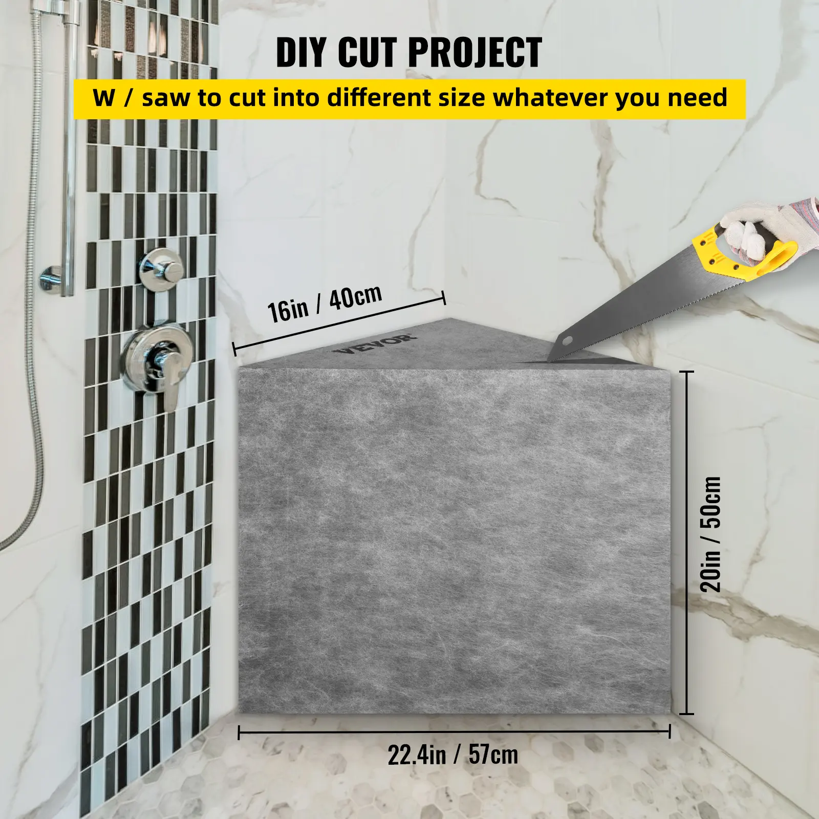 SucceBuy Ready to Tile Shower Seat 22.4"x16"x20" Corner Shower Bench 440lbs Load-Bearing Waterproof Triangular Board Shower