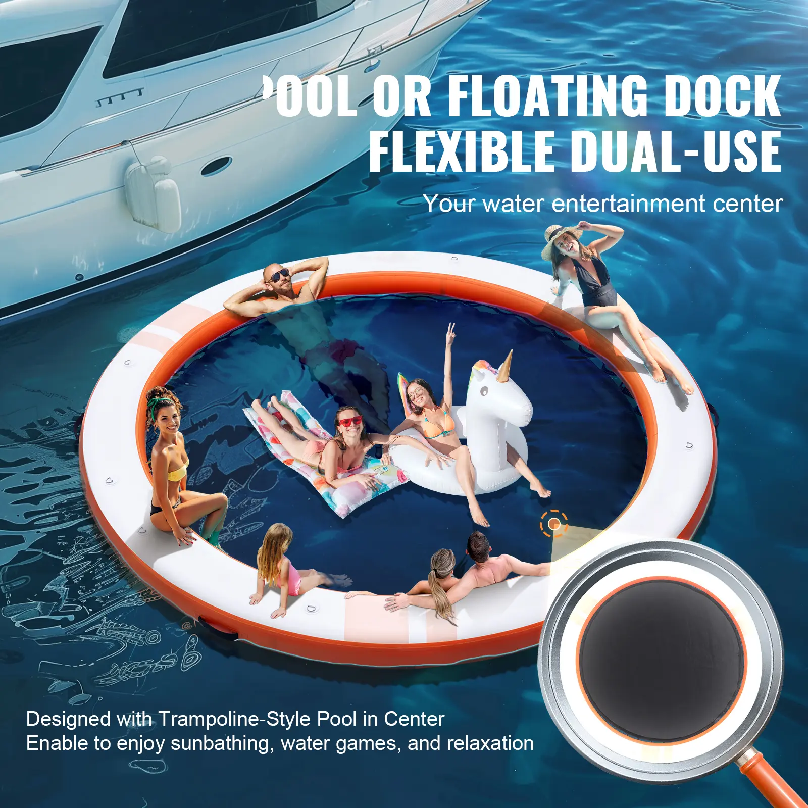 SucceBuy Inflatable Floating Dock 10x8FT Non-Slip Water Detachable Ladder Portable Carrying Bag Floating Platform Island Raft