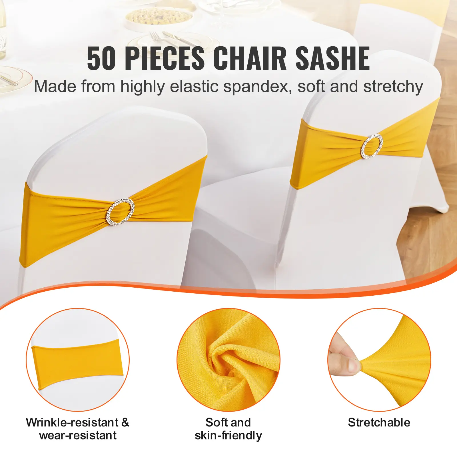 SucceBuy 50pcs Stretch Spandex Chair Sashes Chair Sashes Bands for Wedding Party Banquet Decoration Elastic Bulk Chair Cover