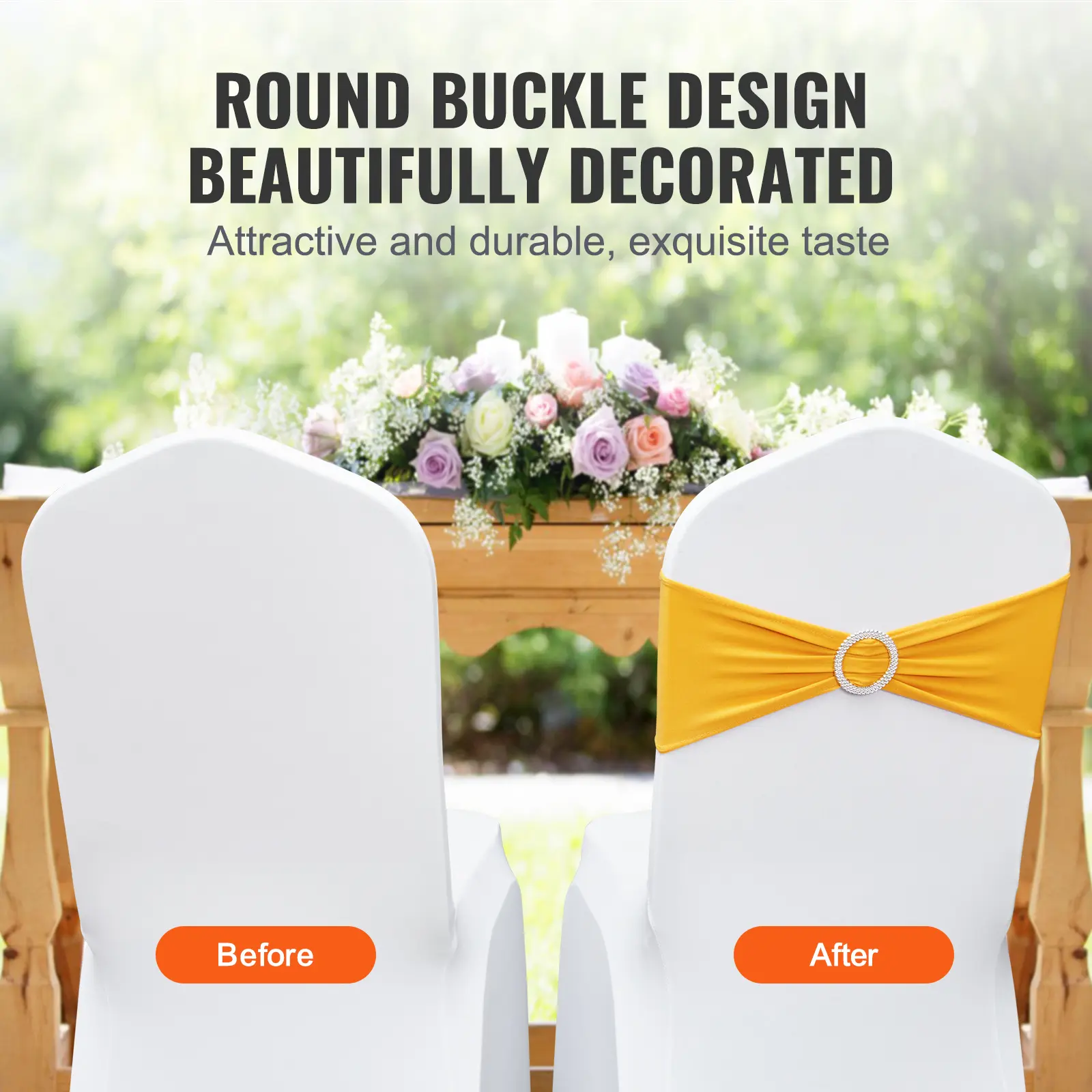 SucceBuy 50pcs Stretch Spandex Chair Sashes Chair Sashes Bands for Wedding Party Banquet Decoration Elastic Bulk Chair Cover