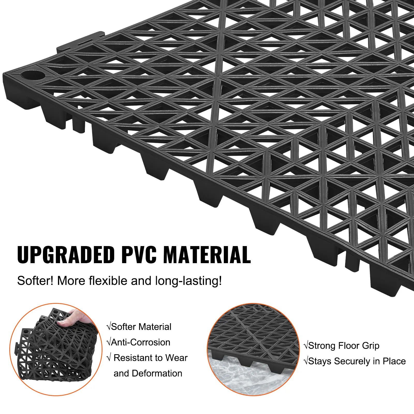 VEVOR Interlocking Tile 12/50/55PCS 12" x 12" Splicing Soft PVC Drainage Floor Tiles Non-Slip Drainage Holes for Bathroom Pool