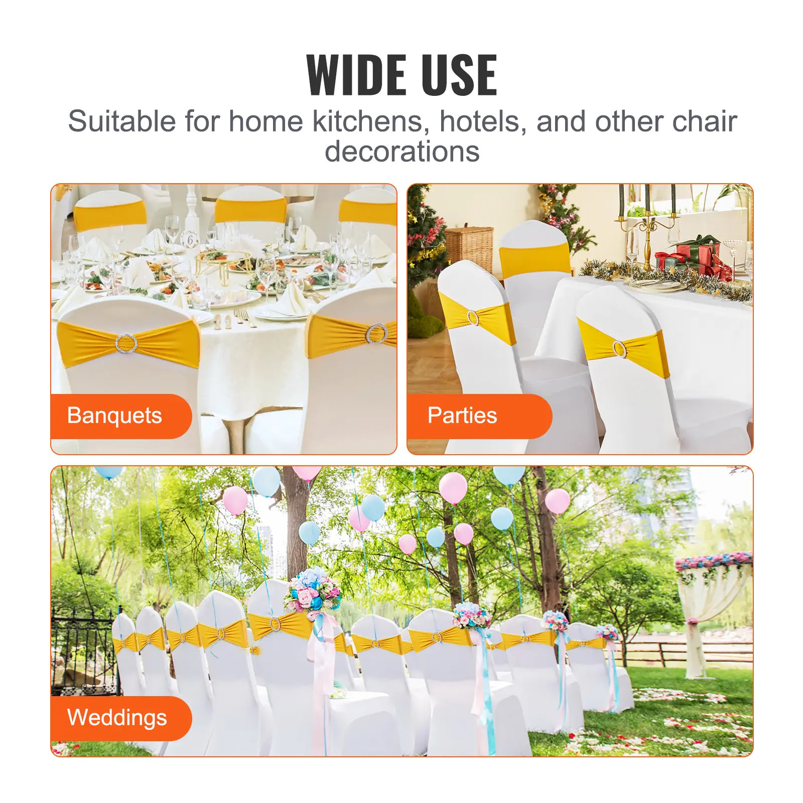 SucceBuy 50pcs Stretch Spandex Chair Sashes Chair Sashes Bands for Wedding Party Banquet Decoration Elastic Bulk Chair Cover