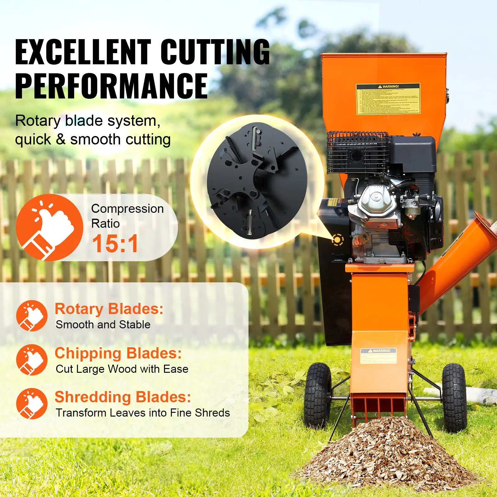 SucceBuy Wood Chipper Shredder Mulcher Heavy Duty Gas Powered 4.1/8.6KW Woodchipper Fast Wood Chipping Chopping for Forestry