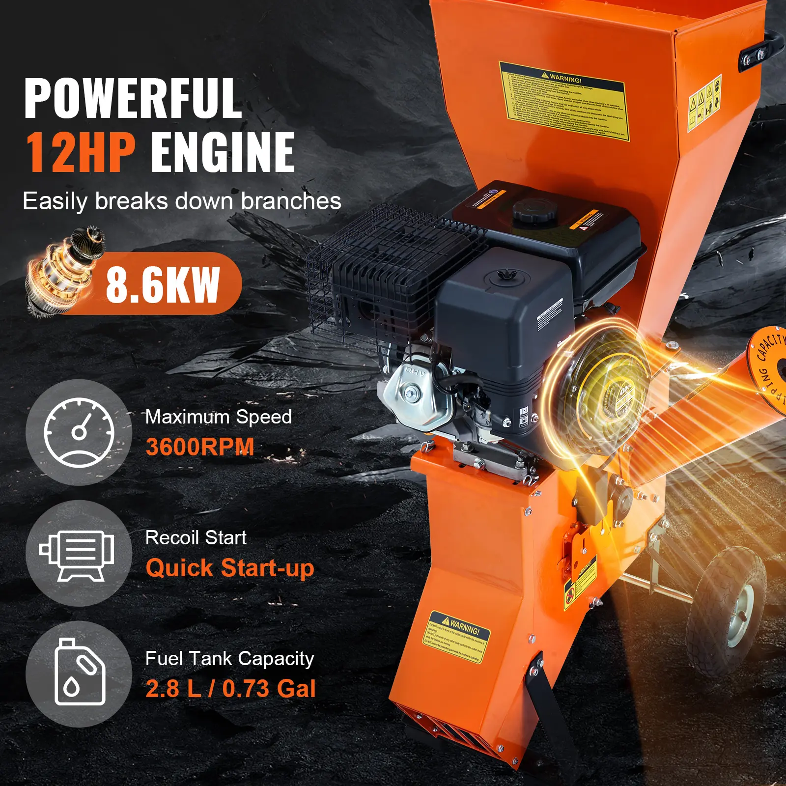 SucceBuy Wood Chipper Shredder Mulcher Heavy Duty Gas Powered 4.1/8.6KW Woodchipper Fast Wood Chipping Chopping for Forestry