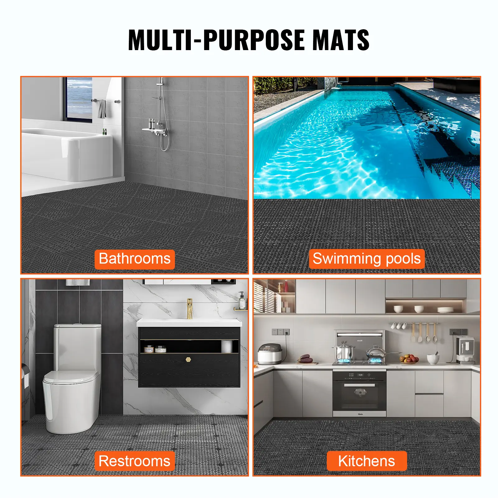 VEVOR Interlocking Tile 12/50/55PCS 12" x 12" Splicing Soft PVC Drainage Floor Tiles Non-Slip Drainage Holes for Bathroom Pool