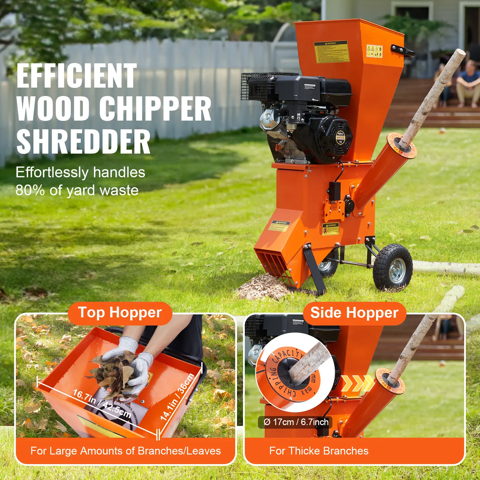 SucceBuy Wood Chipper Shredder Mulcher Heavy Duty Gas Powered 4.1/8.6KW Woodchipper Fast Wood Chipping Chopping for Forestry