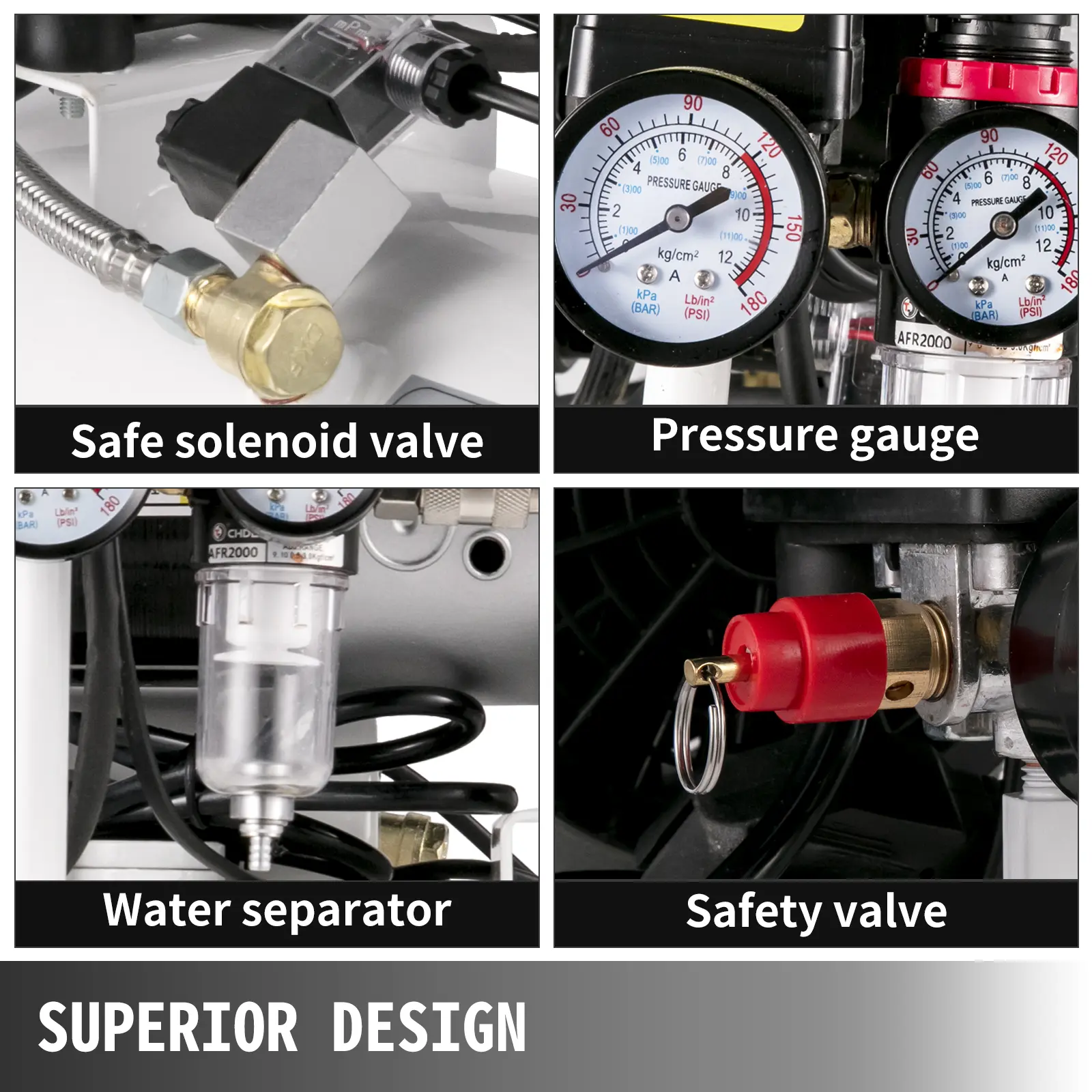 SucceBuy 25/60L Air Compressor 110V/240V Silent Oil-Free Compressor 750W 1 HP For Home Repair Tire Inflation Whisper Compressor