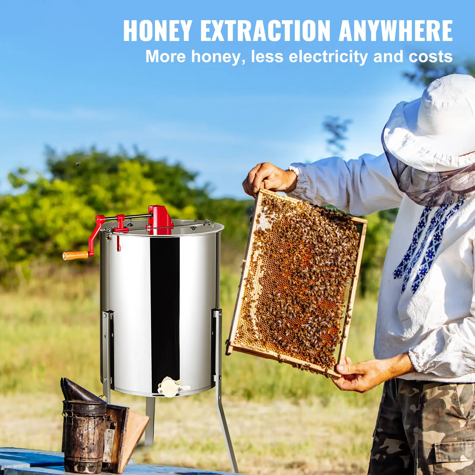 SucceBuy Honey Extractor 4/8 2/4 Frame Electric Stainless Steel Honeycomb Spinner Crank Honey Centrifuge Beekeeping Equipment