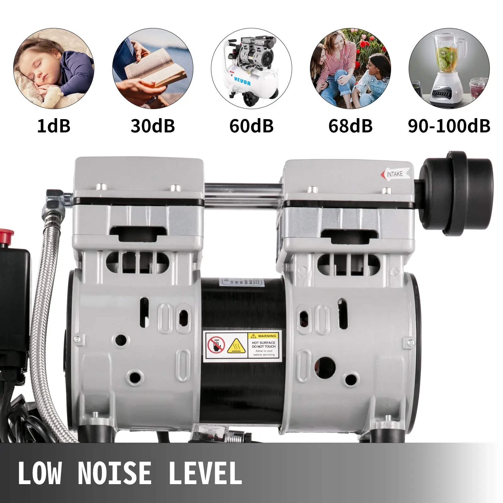 SucceBuy 25/60L Air Compressor 110V/240V Silent Oil-Free Compressor 750W 1 HP For Home Repair Tire Inflation Whisper Compressor