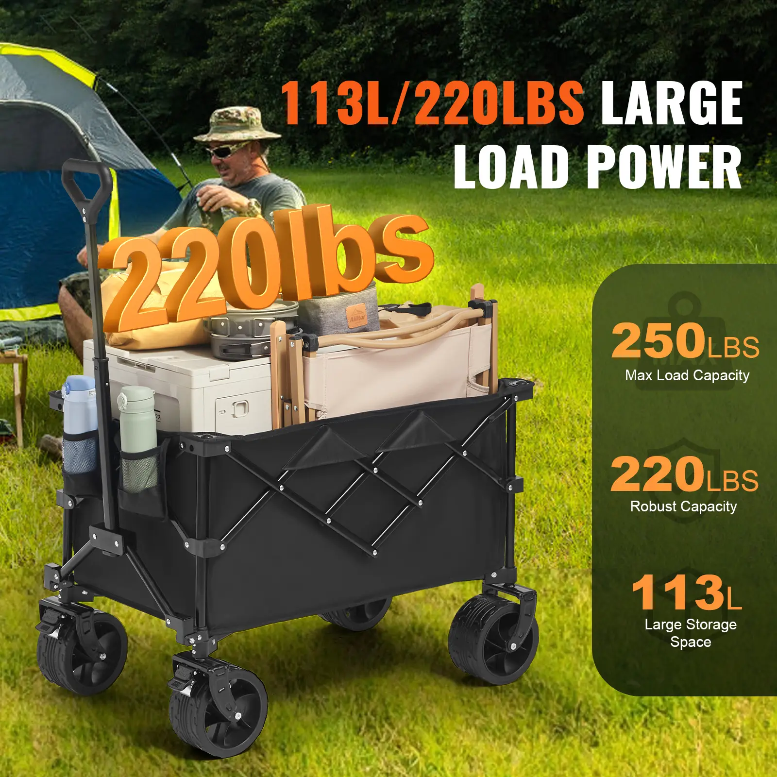 SucceBuy Collapsible Folding Wagon Beach Wagon Cart with All-Terrain Wheels Drink Holder Sport Wagon for Camping Shopping Garden