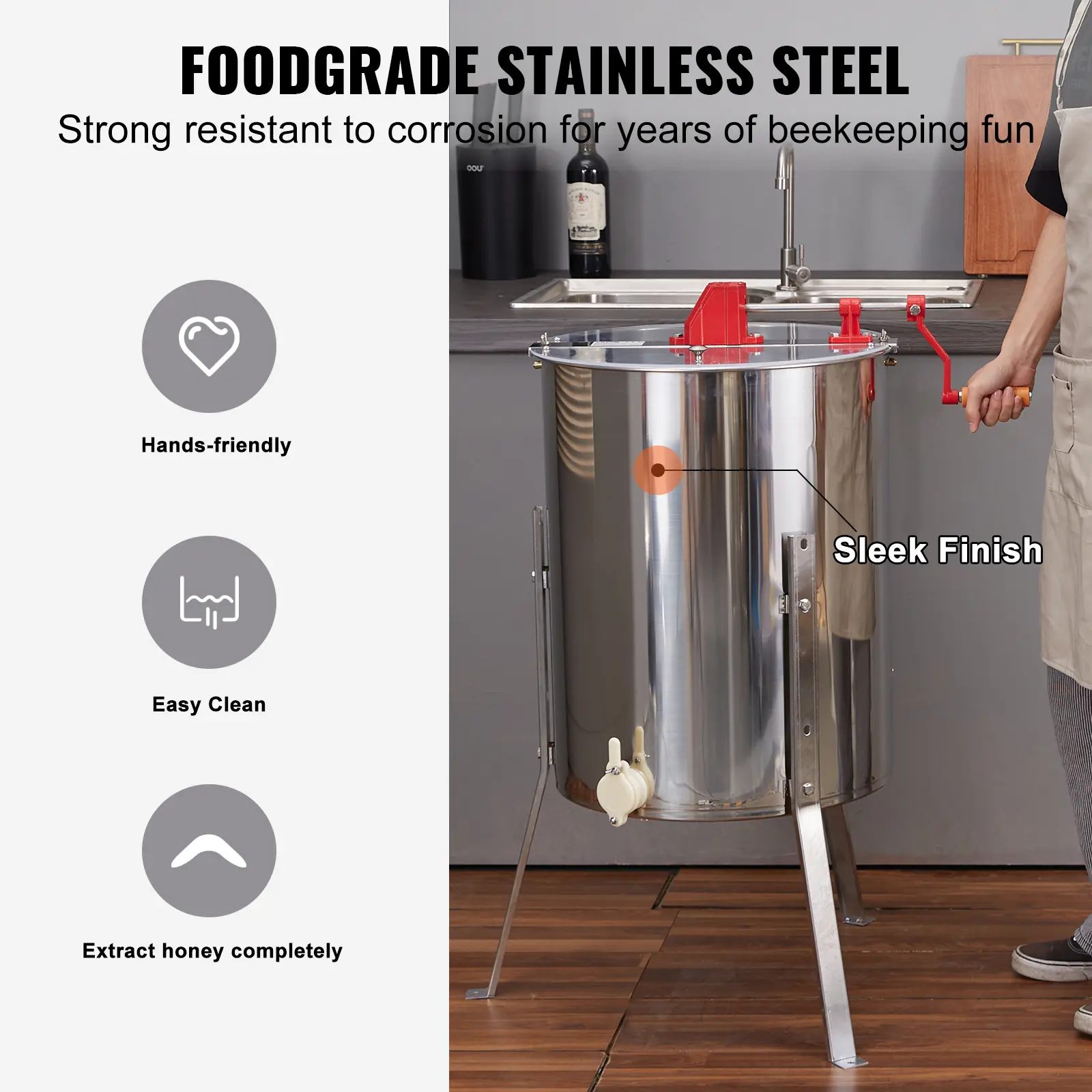 SucceBuy Honey Extractor 4/8 2/4 Frame Electric Stainless Steel Honeycomb Spinner Crank Honey Centrifuge Beekeeping Equipment
