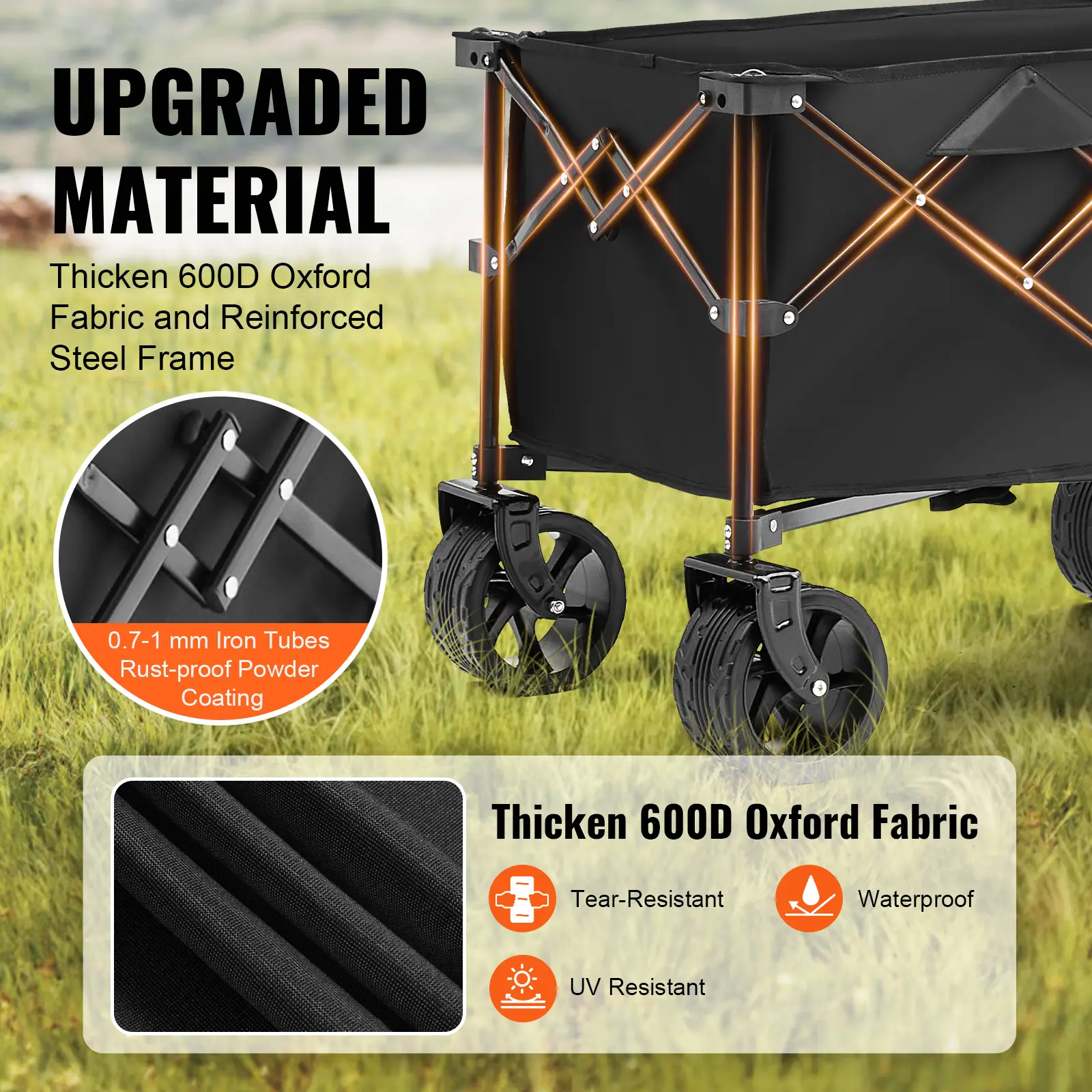 SucceBuy Collapsible Folding Wagon Beach Wagon Cart with All-Terrain Wheels Drink Holder Sport Wagon for Camping Shopping Garden