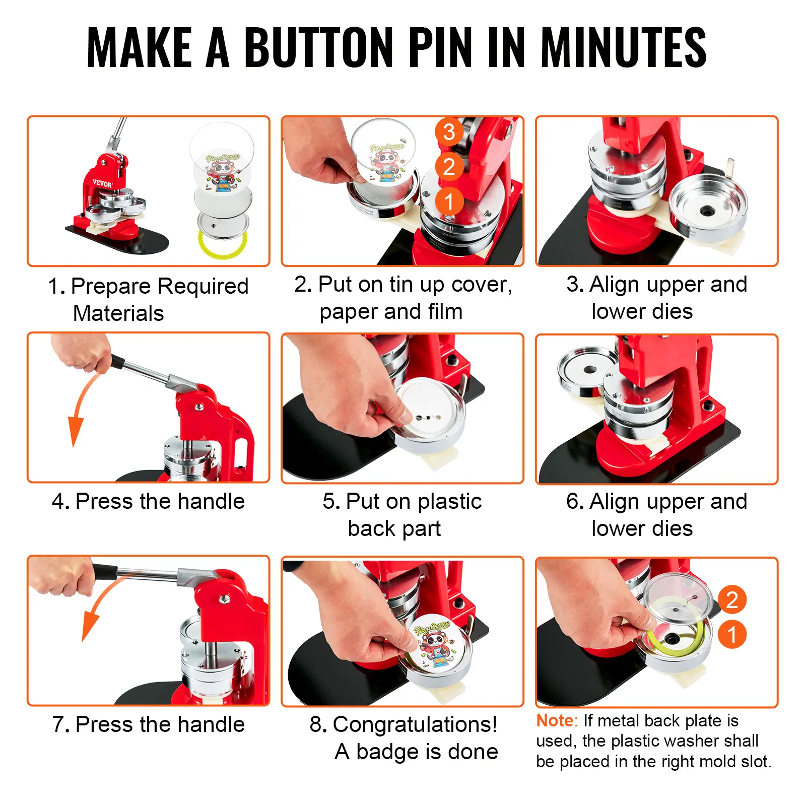 SucceBuy 25/32/58/75MM Badge Maker Machine DIY Button Pin with 500Pcs Free Parts Press Kit Circle Manufacture Button Making Tool