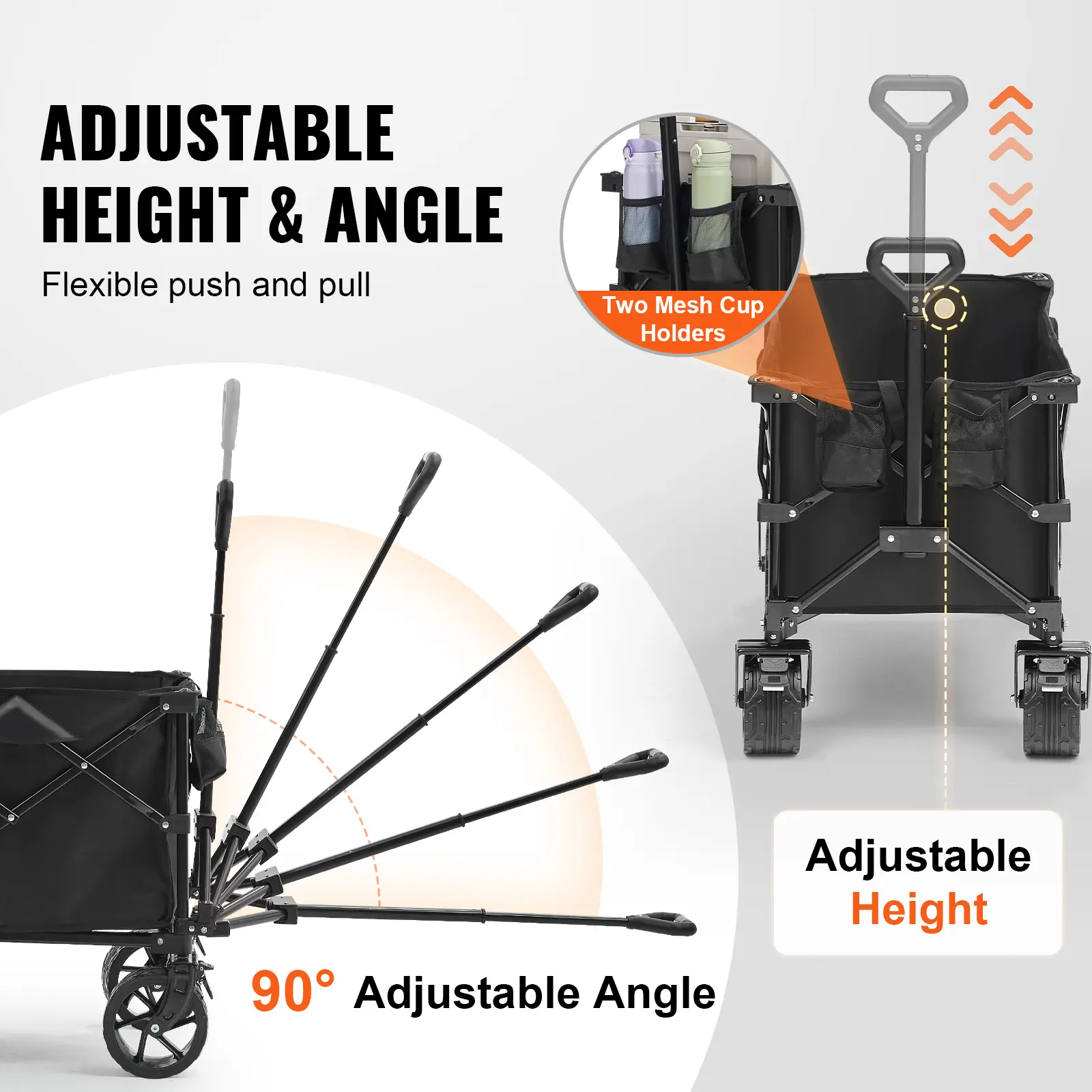 SucceBuy Collapsible Folding Wagon Beach Wagon Cart with All-Terrain Wheels Drink Holder Sport Wagon for Camping Shopping Garden