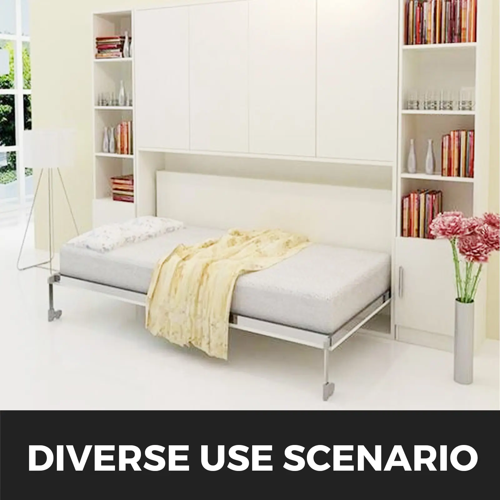 SucceBuy Murphy Wall Bed Hardware Kit Spring Mechanism Horizontal Stainless queen Size With 2 Steady Bed Legs Quick Set Up White